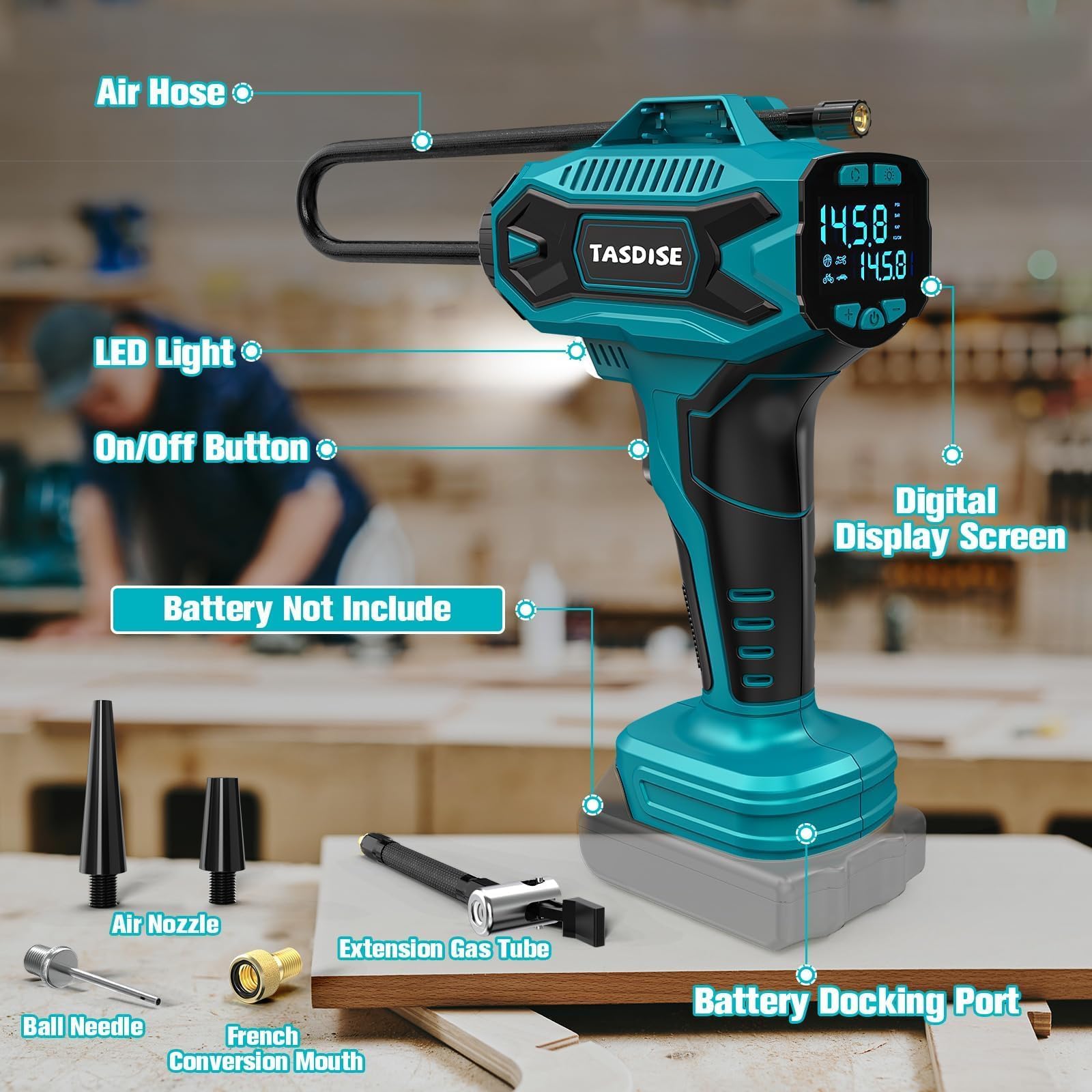 Gonfleur Pneus Sans Fil Compresseur Air Sans Fil Makita 18V - Gonfleur Pneus 160 PSI - Affichage Digital - LED - 12 L/min Compresseur Pneu Voiture Gonfleur Pneus Sans Fil Compresseur Air Sans Fil Makita 18V - Gonfleur Pneus 160 PSI - Affichage Digital - LED - 12 L/min Compresseur Pneu Voiture