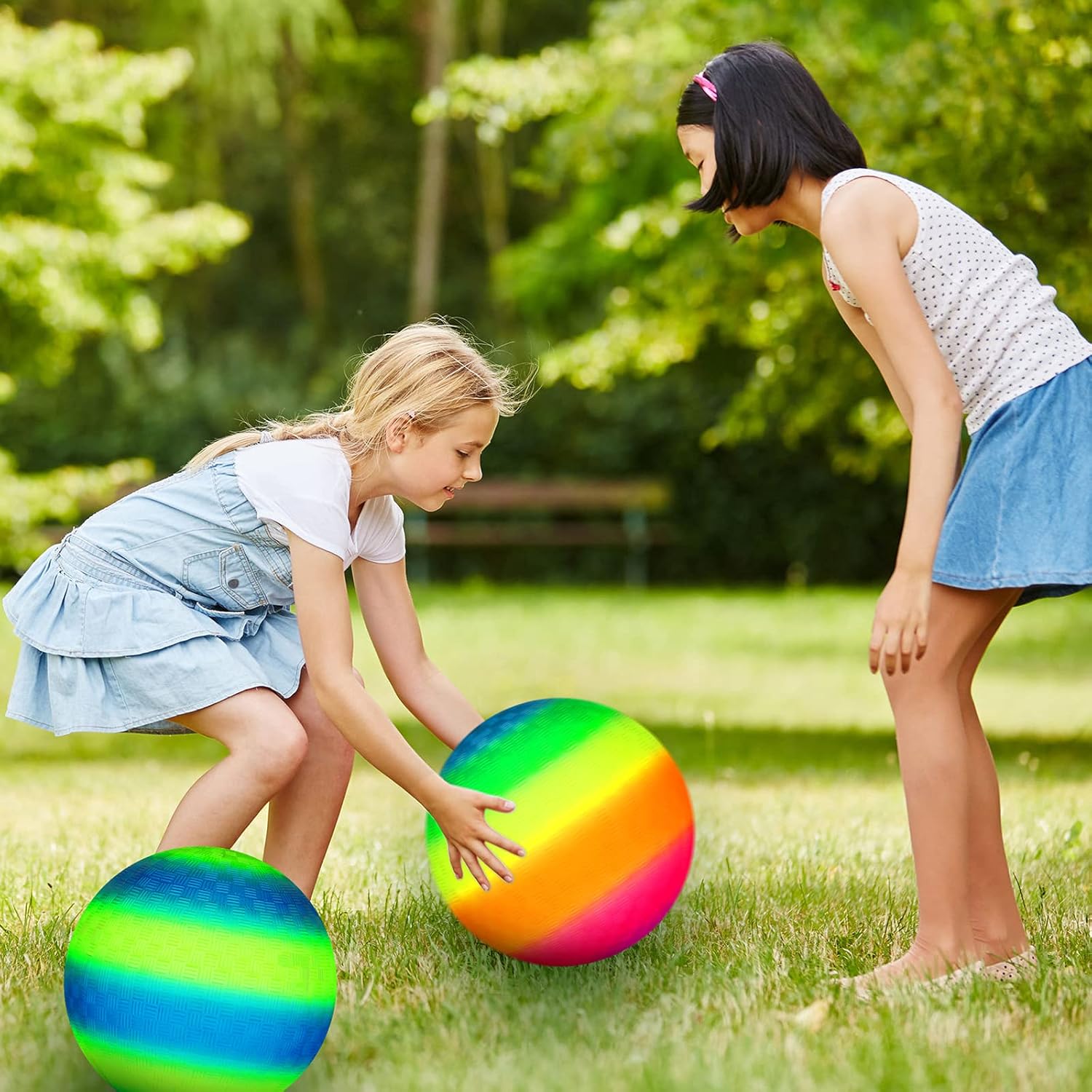 6 Pieces 8.5 Inch Rainbow Playground Balls for Kids Adults Colorful Rubber Bouncy Balls Dodgeball Kickballs Handballs Inflatable Balls Exercise Yoga Balls for Indoor and Outdoor Games : Sports & Outdoors