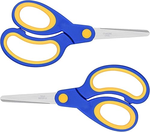 Tijeras para zurdos para niños de 5.75 pulgadas, tijeras puntiagudas para estudiantes escolares y zurdos, romas, paquete de 2 (azul)