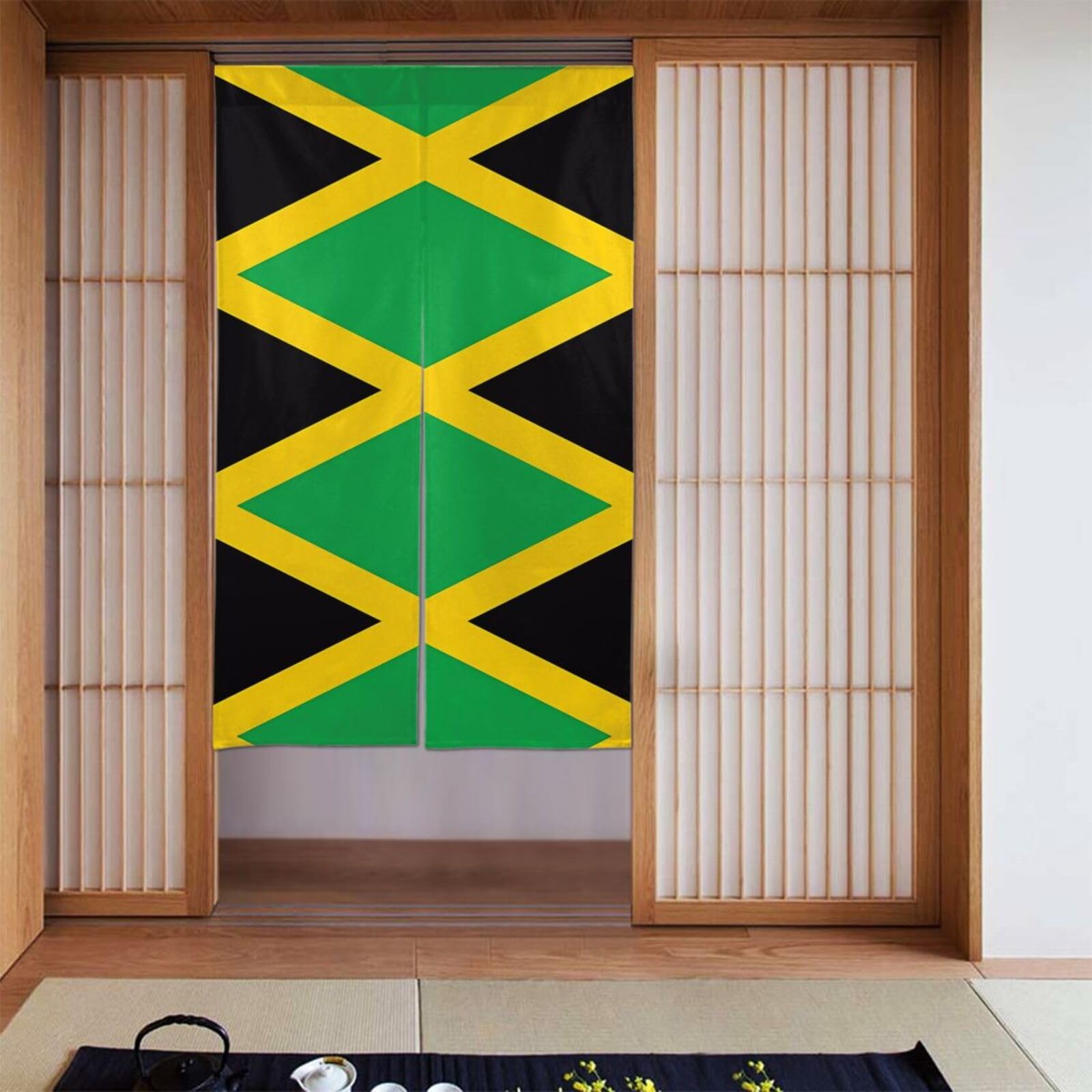 Rideau de porte drapeau Jamaïque : idéal pour intimité studio et cuisine