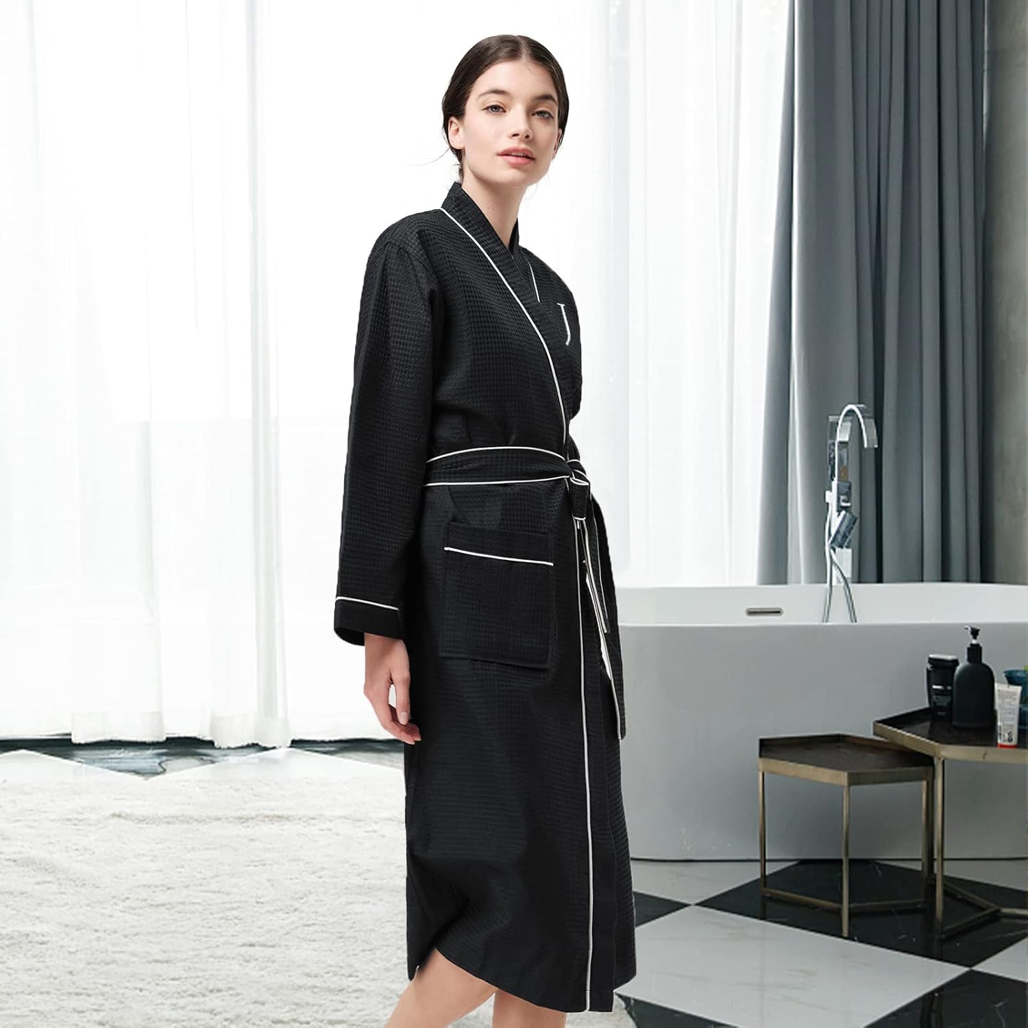 Miniatura 4 de AW BRIDAL Juego de 2 batas de algodón para parejas, para hotel, spa, para novia y novio, batas de fiesta nupcial con bordado