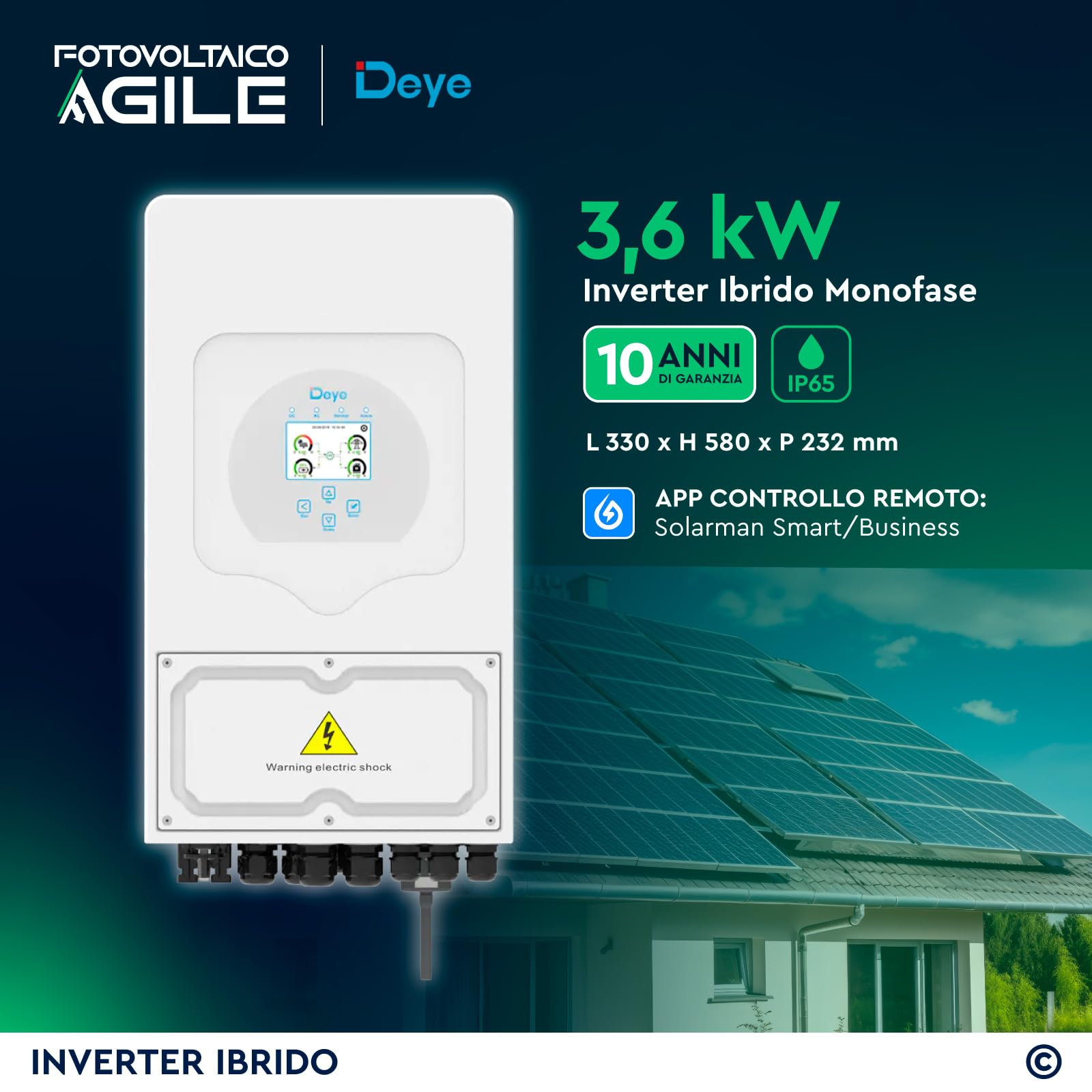 KIT Inverter Ibrido Deye 3,6 kW + Batteria 5,12 kWh - Certificato CEI 0-21 - Funzione Backup - Impianto a isola oppure ongrid