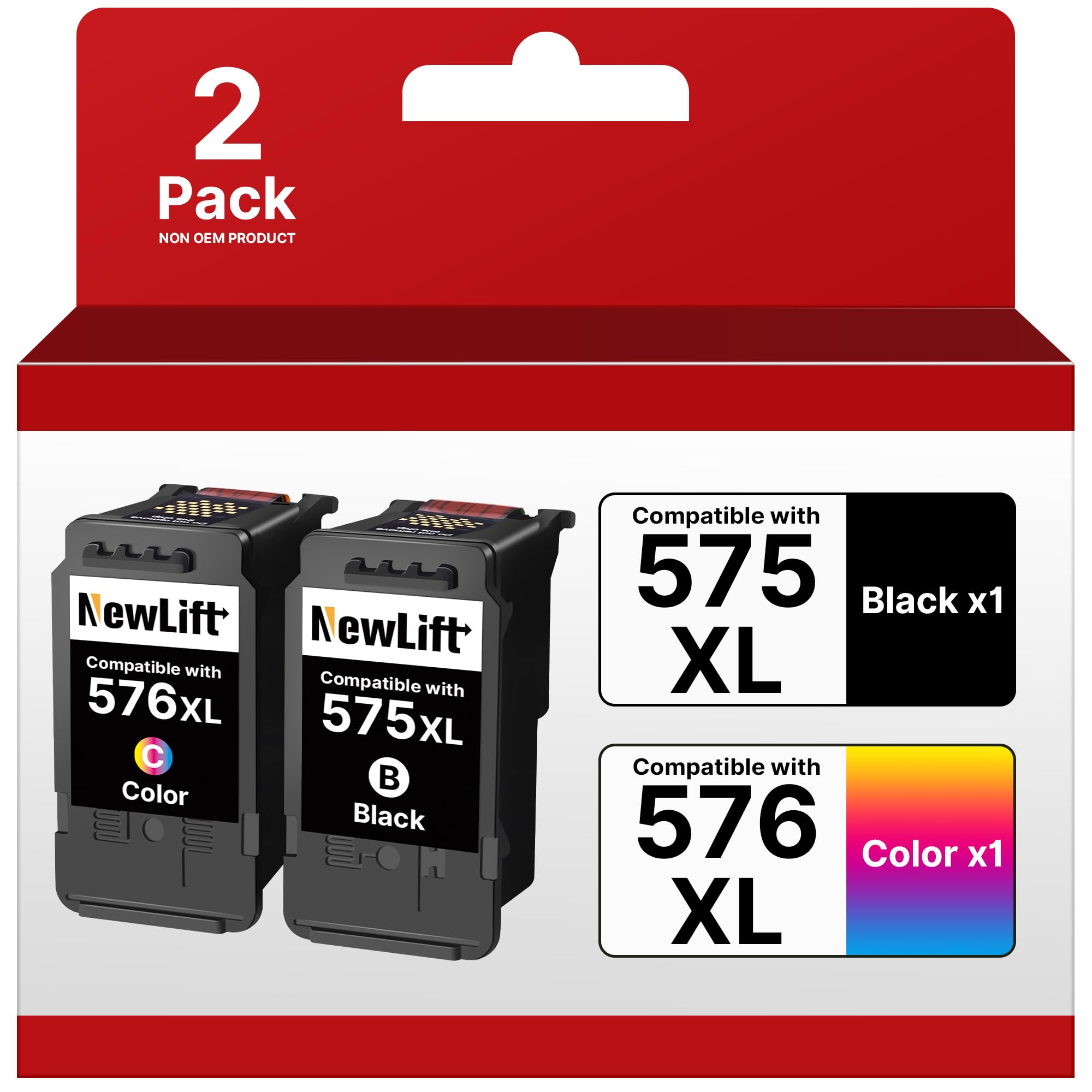 NewLift PG-575XL CL-576XL Druckerpatronen Kompatibel für Canon PG-575XL CL-576XL 575 XL 576 XL für Canon Pixma TR4755i Patronen PIXMA TS3550i TS3551i TR4750i TR4751i TR4756i (Schwarz Farbe,2er-Pack)