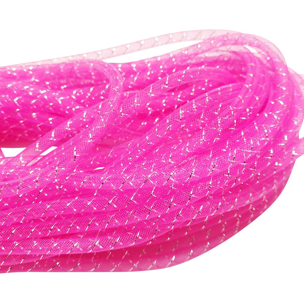 Chenkou CraftAssorted 12Yards Solid Mesh Tube Deco Flex for Wreaths Crafts (Hot Pink, 8mm)