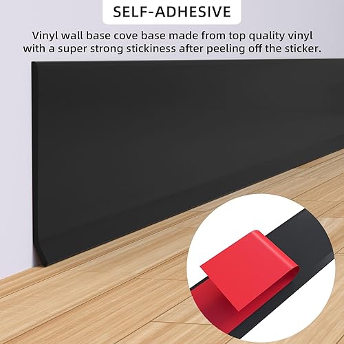 Miniatura 4 de Moldura de zócalo flexible  Base de vinilo para despegar y pegar, base de pared autoadhesiva, base de suelo de esquina, moldura de goma (4 pulgadas