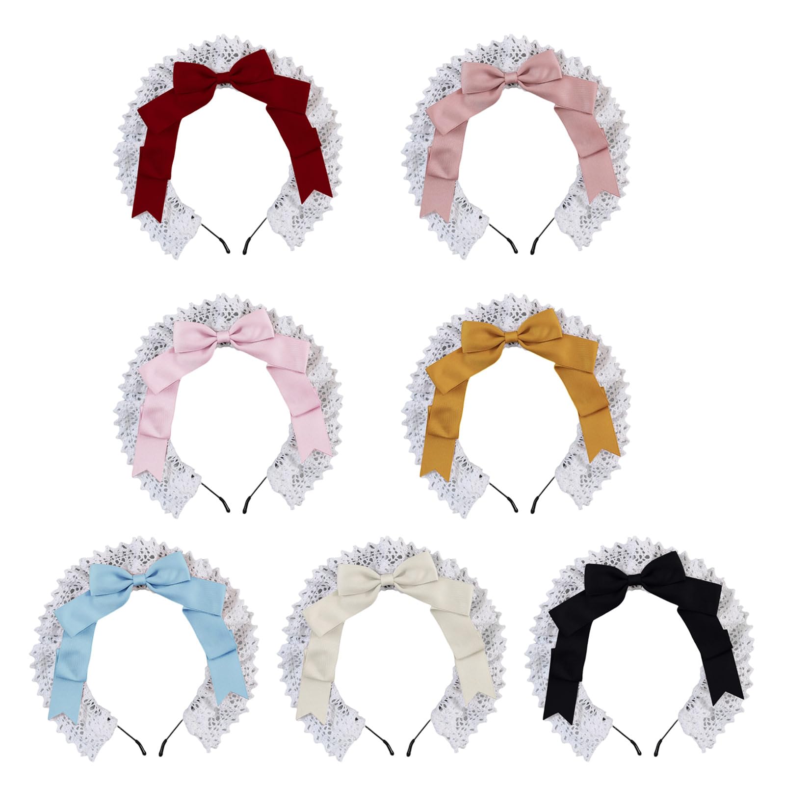 Fasce per capelli da donna Accessori per capelli eleganti Fasce per capelli Fiocchi in pizzo Fascia per capelli per cameriera Cosplay Copricapo adatto per varie acconciature e abbigliamento Fascia per