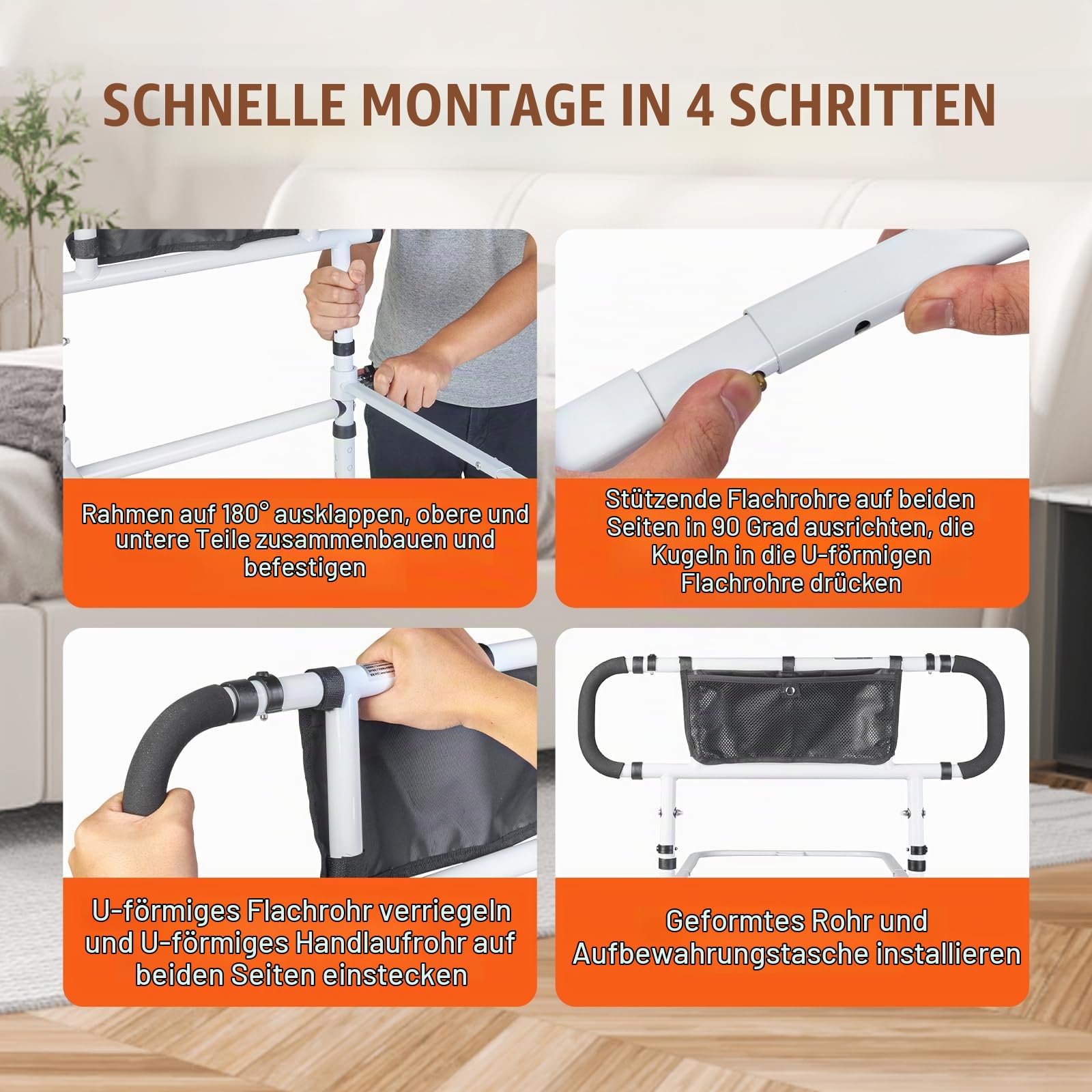 VEVOR Bettgitter für ältere Erwachsene, 180 ° Faltbare Betthilfegitter für Senioren, 4-stufiger Griff, verstellbare Bettseitenschienen, Bettstock mit Aufbewahrungstasche, passend fü