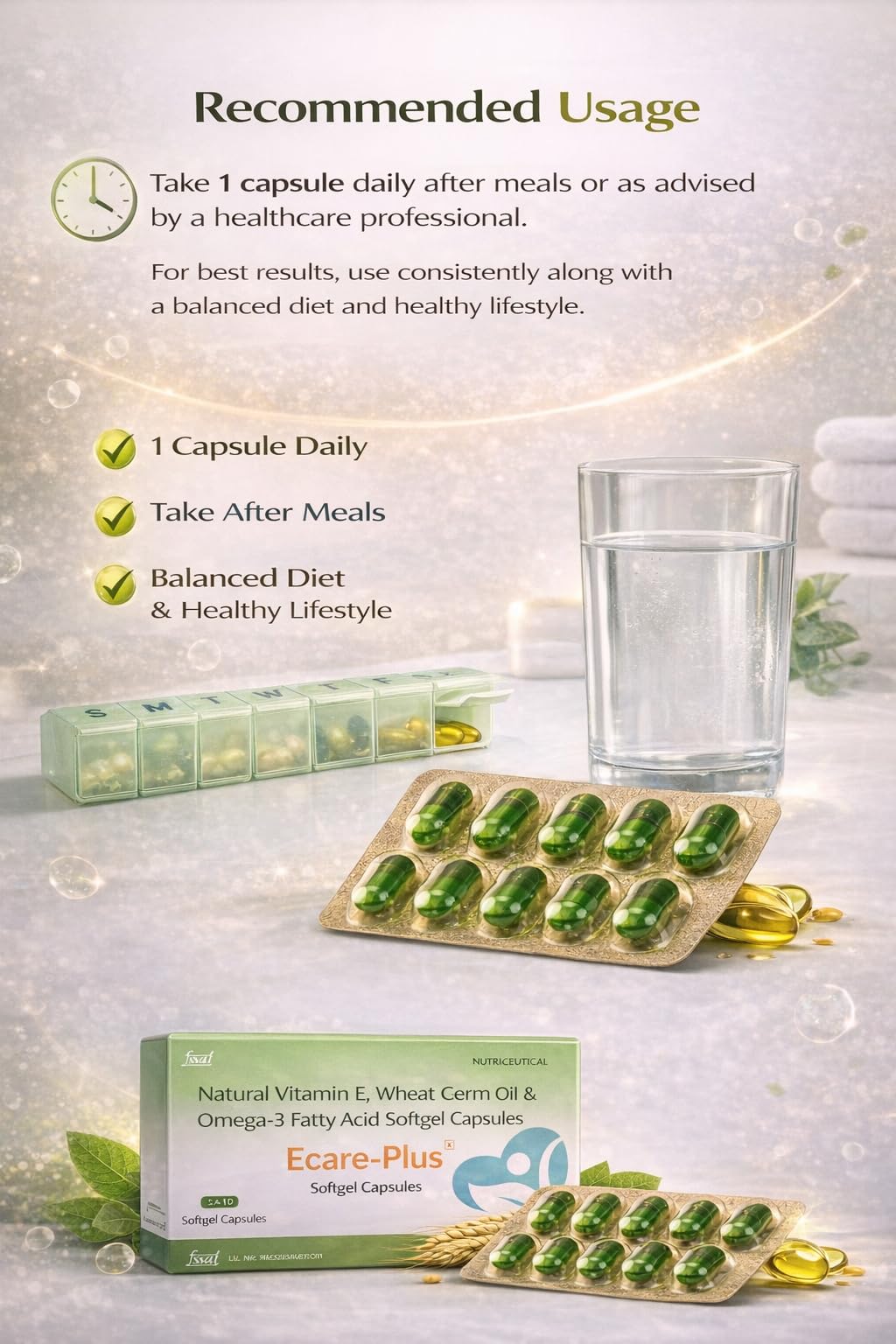 Omega-3 Fatty Acids, Natural Vitamin E, Wheat Germ Oil, Skin & Hair Wellness Supplement, Softgel Capsules, 10 counts — Amazon image 6