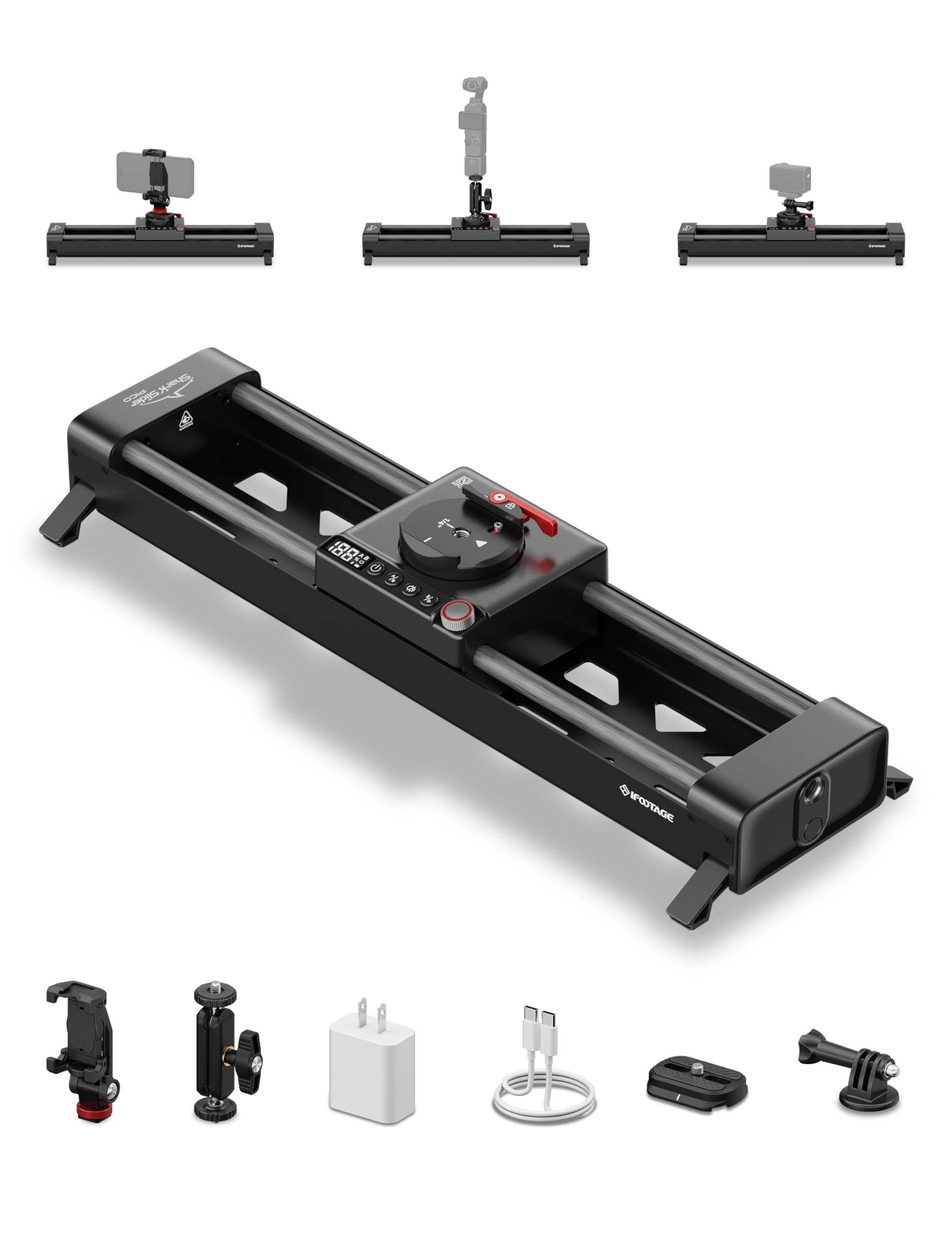 IFOOTAGE Shark Slider PICO PRO, 15.75'' Motorized Slider for DJI Pocket 3/4, Action Cameras and Smart Phones, Dual-Axis 360° Panoramic, 5 Modes, Payload 3.3lb | Motorized Slider for DJI Pocket 3/4, Action Cameras and Smart Phones, Dual-Axis 360° Panoramic, 5 Modes, 3.3lb Payload-image-25