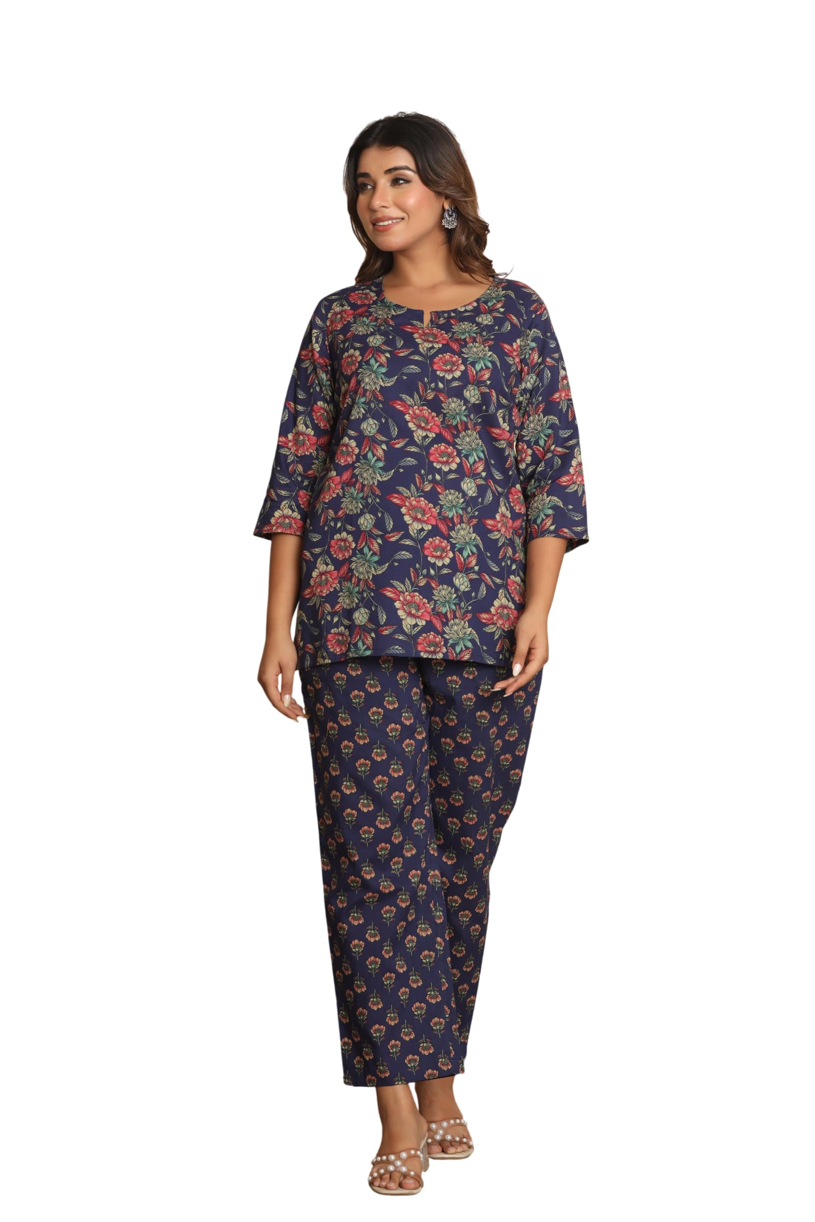 Women’s Soft Cotton Sleepwear Set with Printed Design, Comfortable Sleepwear Top and Pajama Set for Daily Night Wear-image-14