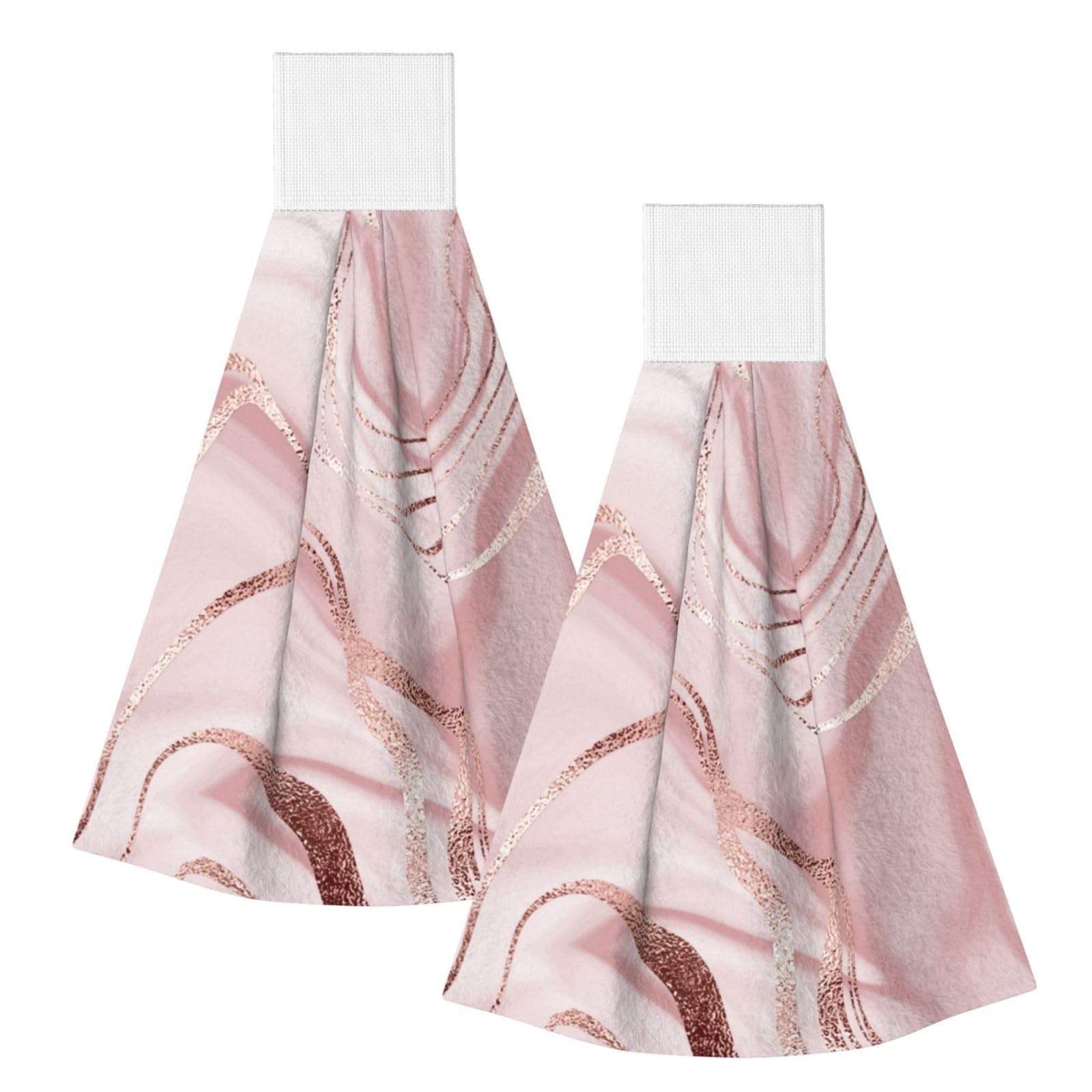 DOPKLNA Pink Marble Abstract, 2 Pcs Hanging Coral Fiber Hand Towels for Bathroom, Absorbent Kitchen Towels