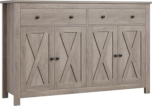 Miniatura 7 de FOTOSOK Aparador de buffet con almacenamiento, armario de almacenamiento de cocina grande de 55 pulgadas con 2 cajones y 4 puertas, gabinete de