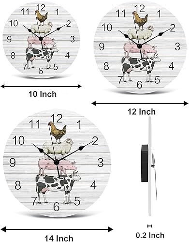 Miniatura 7 de Reloj de pared de PVC de animales de granja, silencioso sin tictac, funciona con pilas, reloj redondo para el hogar, oficina, escuela, cocina,