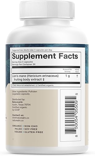 Miniatura 2 de Naturealm - Cápsulas de melena de león - Superalimento para la salud cerebral apoya la concentración y la salud nerviosa, 90 cápsulas vegetarianas