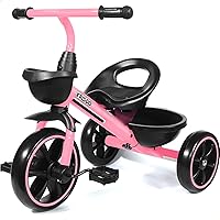KRIDDO Pink Toddler Tricycle for 2-5 Year Old Girls - Safe Trike with Rollover Prevention & Adjustable Seat