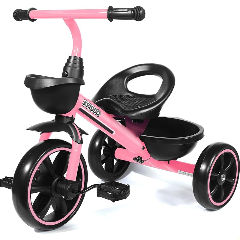 Triciclo KRIDDO para niños de 2 a 5 años, triciclo sin herramientas | Triciclos para niños de 3 a 5 años, color rosa, fácil de montar, regalo de cumpleaños para niña de 2 años, juguetes al aire libre