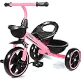 KRIDDO Tricycle for 2-5 Year Olds - Pink Toddler Trike With Gift for 24 Month to 4 Year Old Girls
