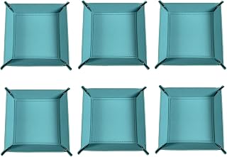 Hotooldo - Bandeja plegable para dados de 17 x 17 x 3,5 cm, de piel sintética, bandeja rodante para juegos de mesa o almacenamiento de llaves de teléfono de escritorio, 6 unidades, color azul lago