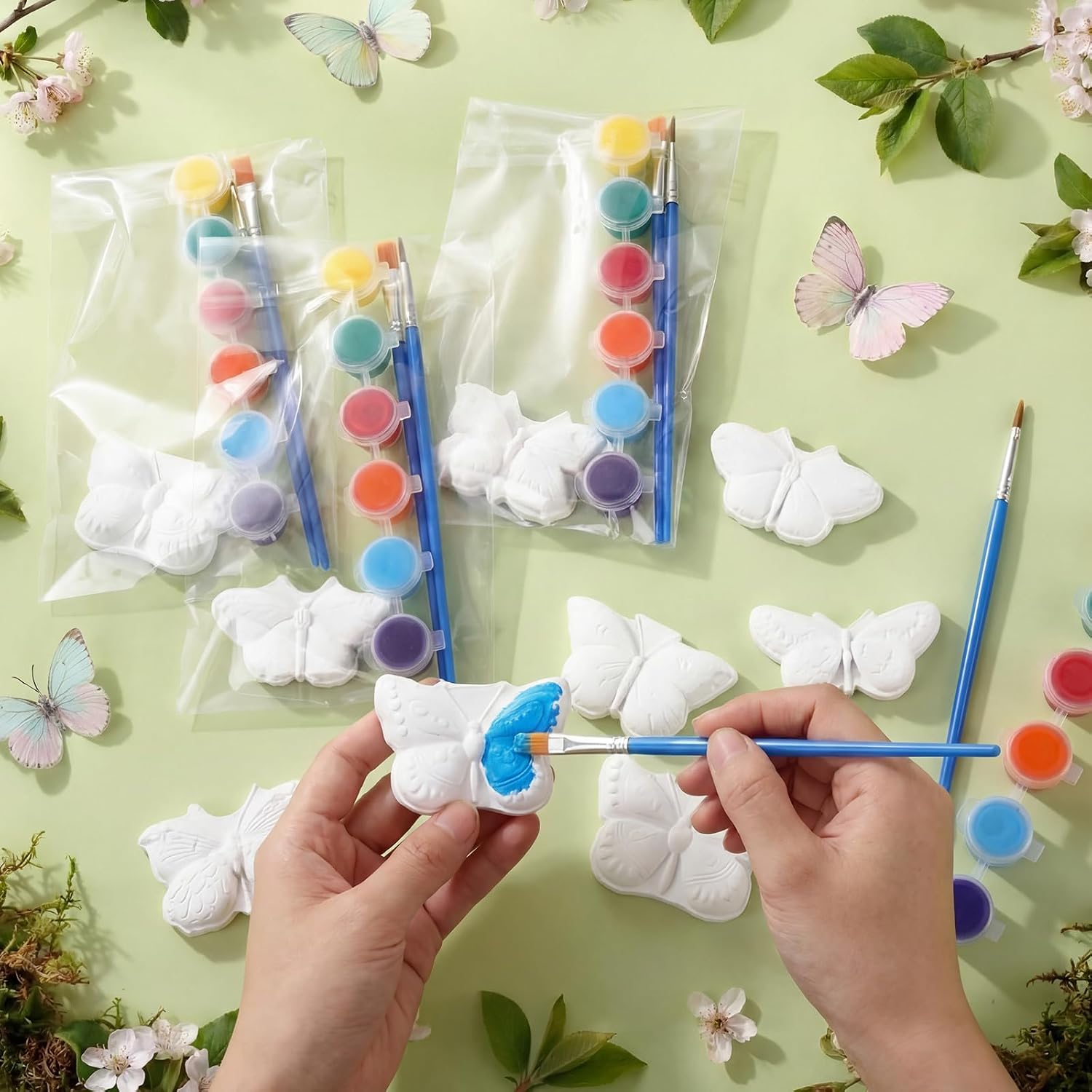 Foilswirl 24 Set Butterfly Ceramic to Paint Butterfly DIY Painting Kit Paint Your Own Crafts Unpainted Figurines Decor with Brushes Acrylic Bags for Summer Decor Party Favor Gifts