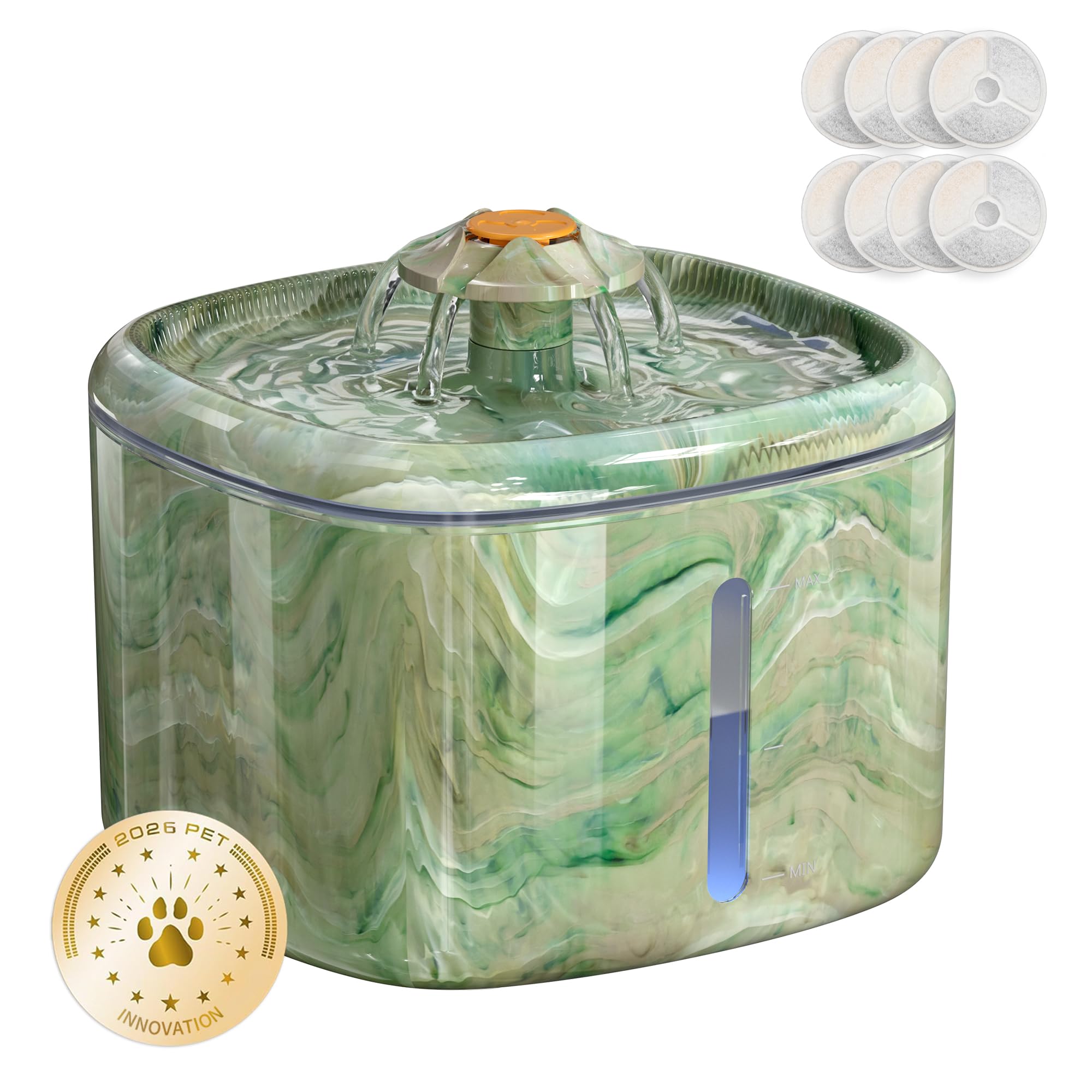 Fontana d'acqua per gatti, 2,5 l, fontana automatica per animali domestici, con attrattore rotante e design mimetico, erogatore d'acqua ultra silenzioso per gatti, cani, filtraggio a 4 stadi, per
