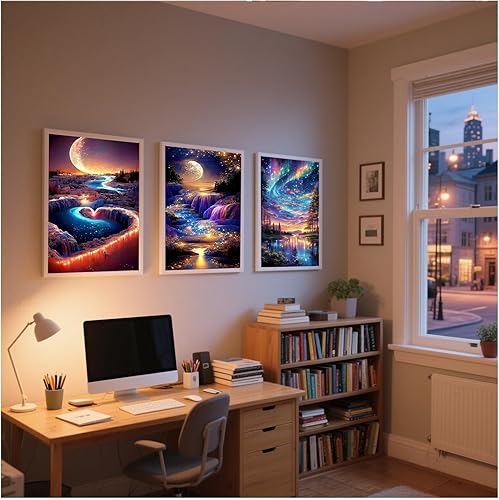 Miniatura 3 de Paquete de 12 kits de arte de diamantes grandes 5D para adultos, paquetes múltiples, bricolaje, pintura de diamante redondo, luna con gemas de