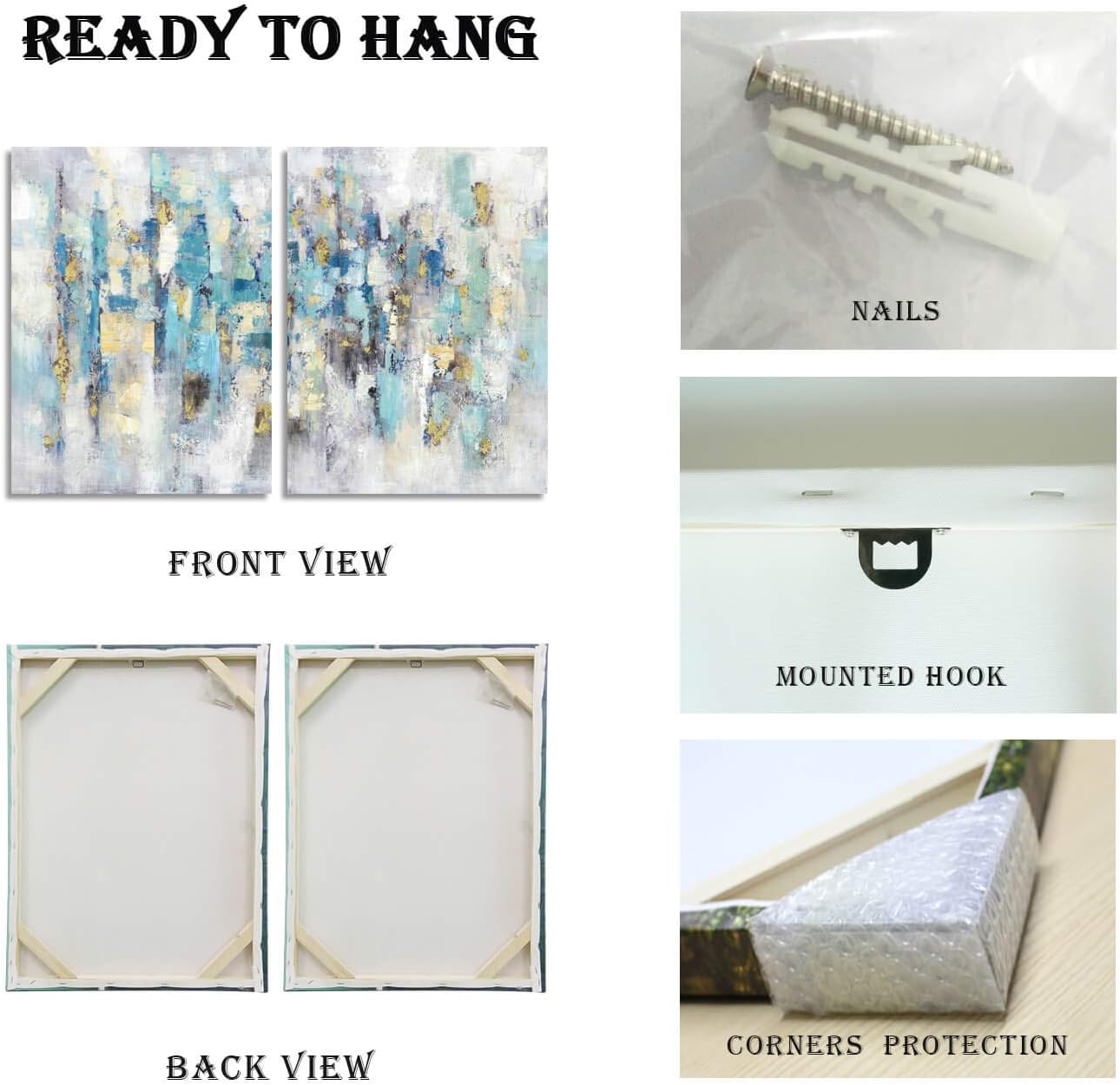 TAR TAR STUDIO Modern Abstract Canvas Wall Art: Hand Painted Picture Abstract Artwork for Living Room (Overall 36''W x 24''H, Multiple Sizes)