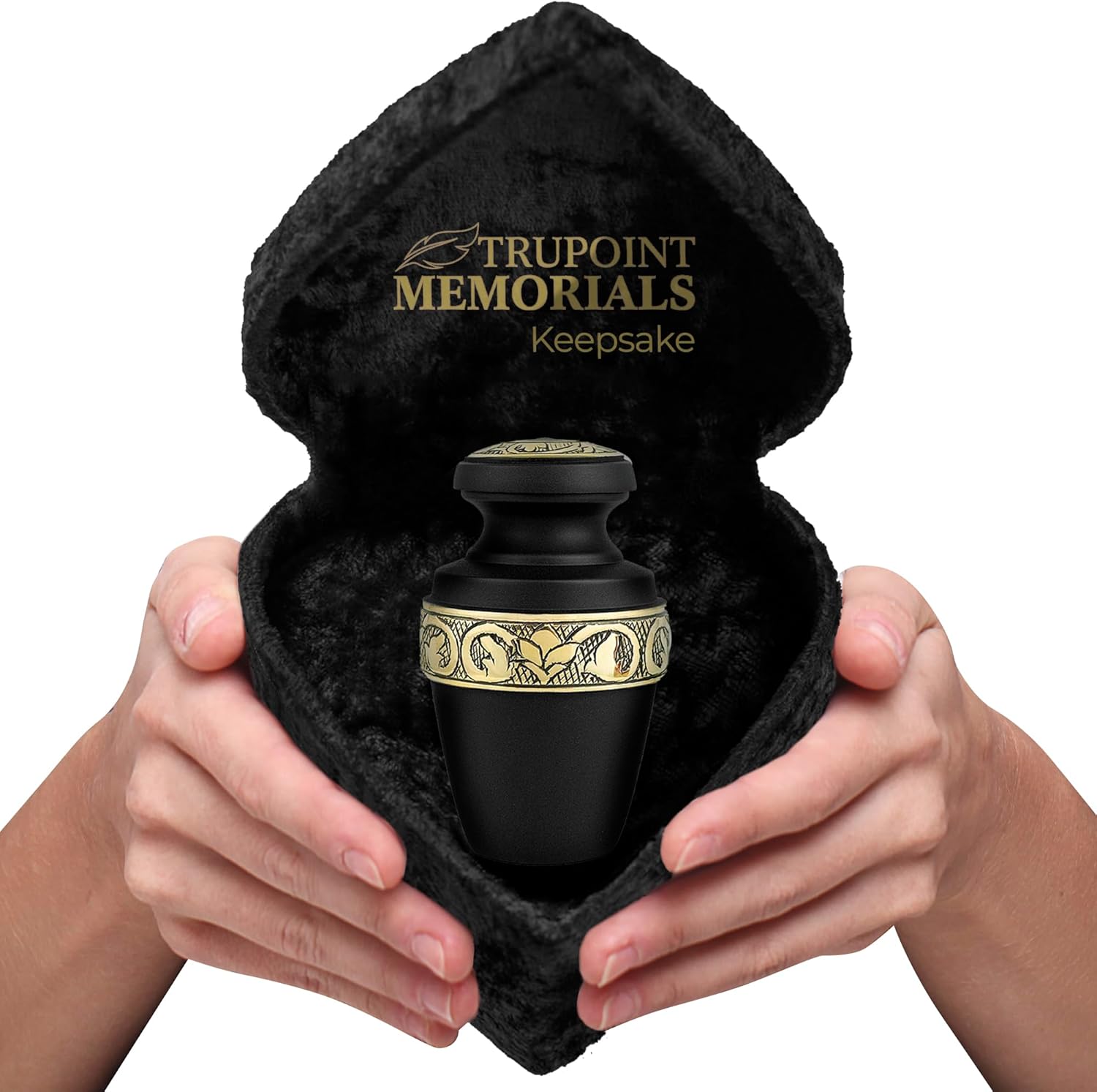 Trupoint Memorials Small Urns for Human Ashes Keepsake, Decorative Mini Cremation Urn for Adult Men and Women, Small Grecian Black with Velvet Heart Box
