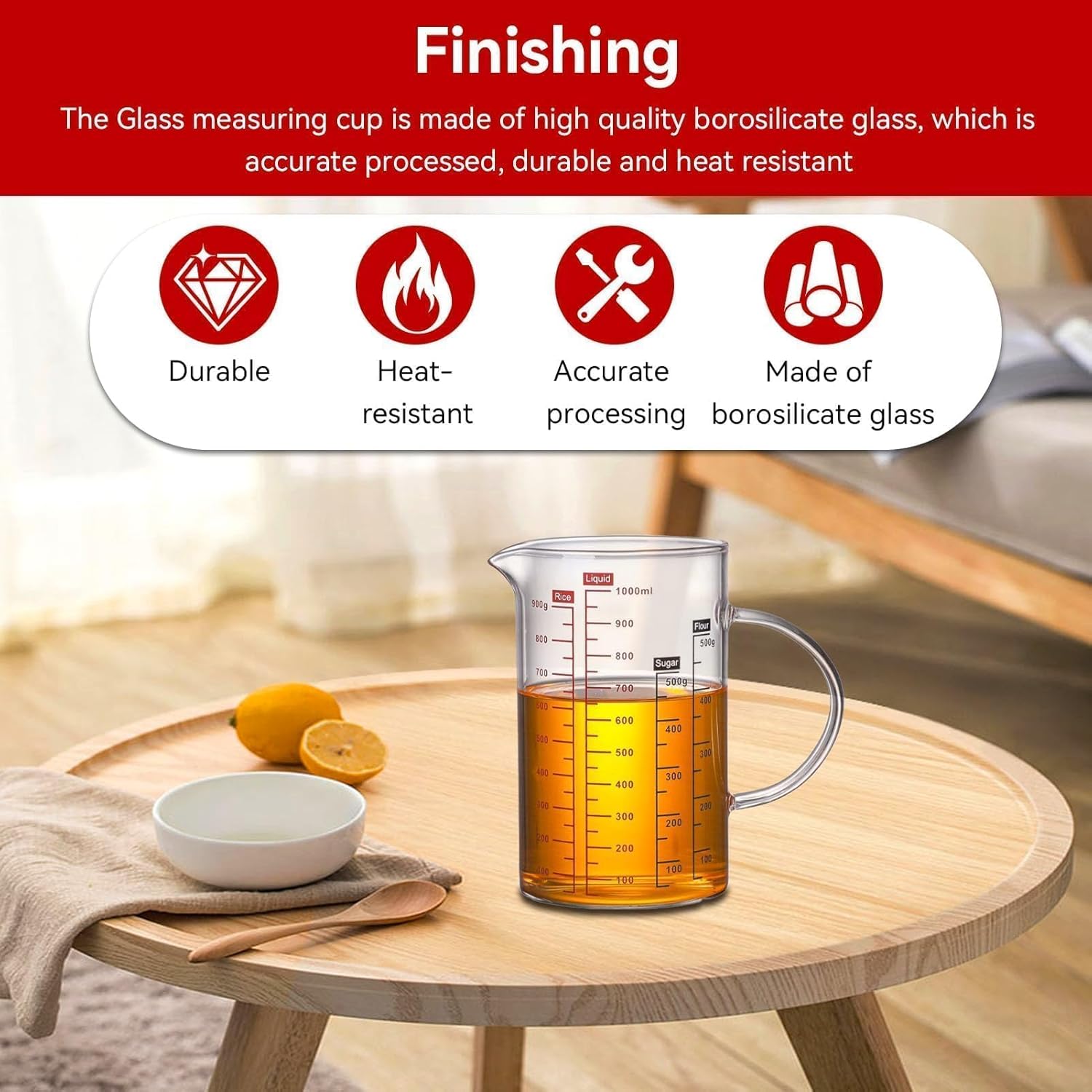 Glass Measuring Cup Clear, Glass Measuring Cup with Lid Measuring Cup with Measurement Scales and Spout for Kitchen or Restaurant(XXL)