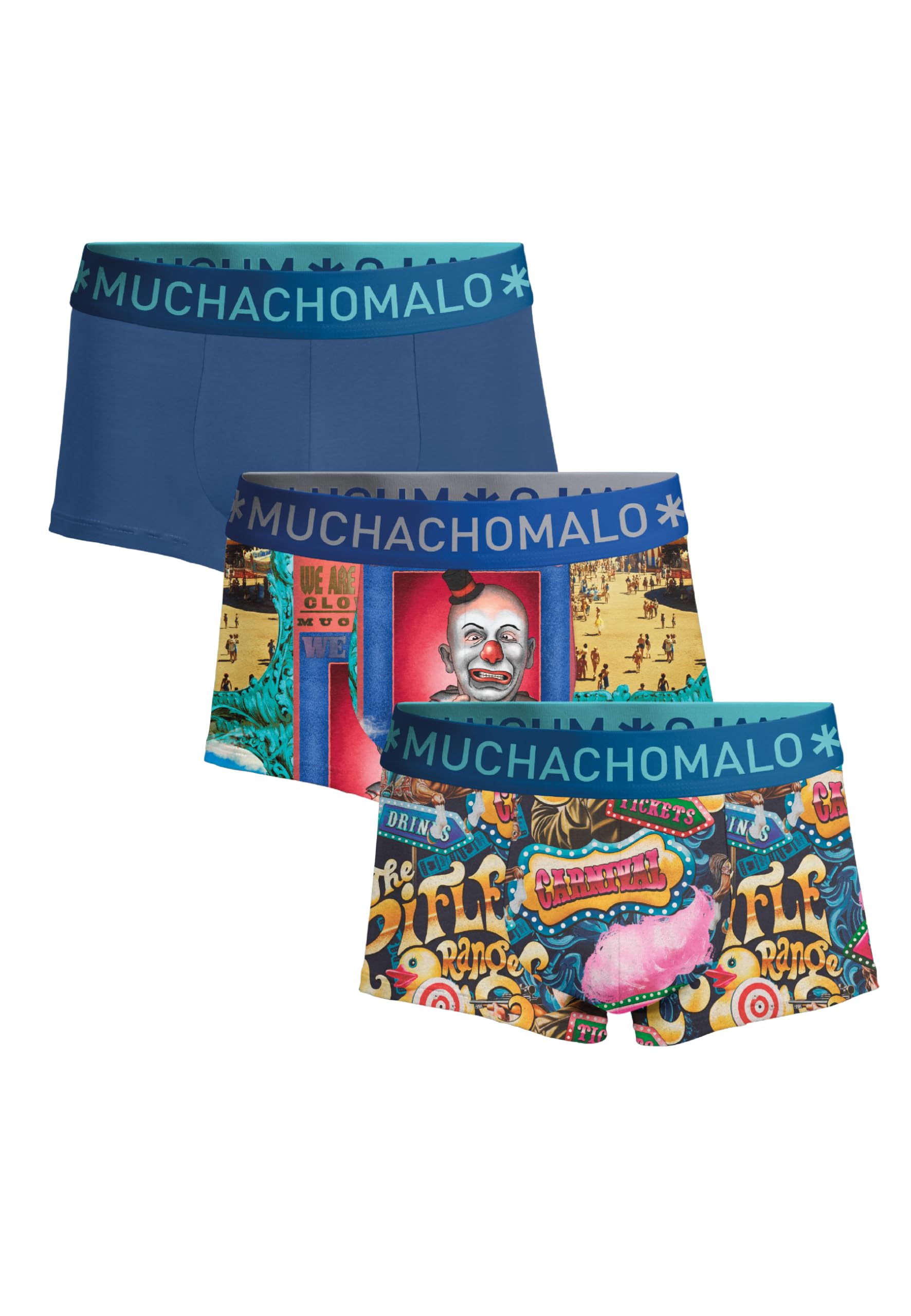 Muchachomalo Uomo Trunks 3-Pack, Fantasia, Cotone, Fascia Elastica