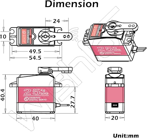Miniatura 5 de DS3225MG - Servo digital a control remoto de 55.1 lbs con control PWM de 270 grados para bricolaje Baja Car Crawlers Truck RC Brazo robótico