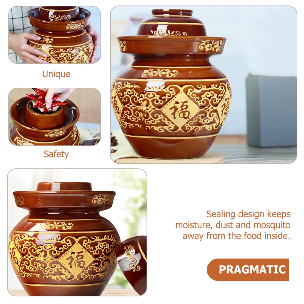 iplusmile Barattolo senza Sbavature da 2kg per Sottaceti in Terracotta con Coperchio Ermetico, per Fermentazione e Conservazione Alimentare per Cucina e Dorm