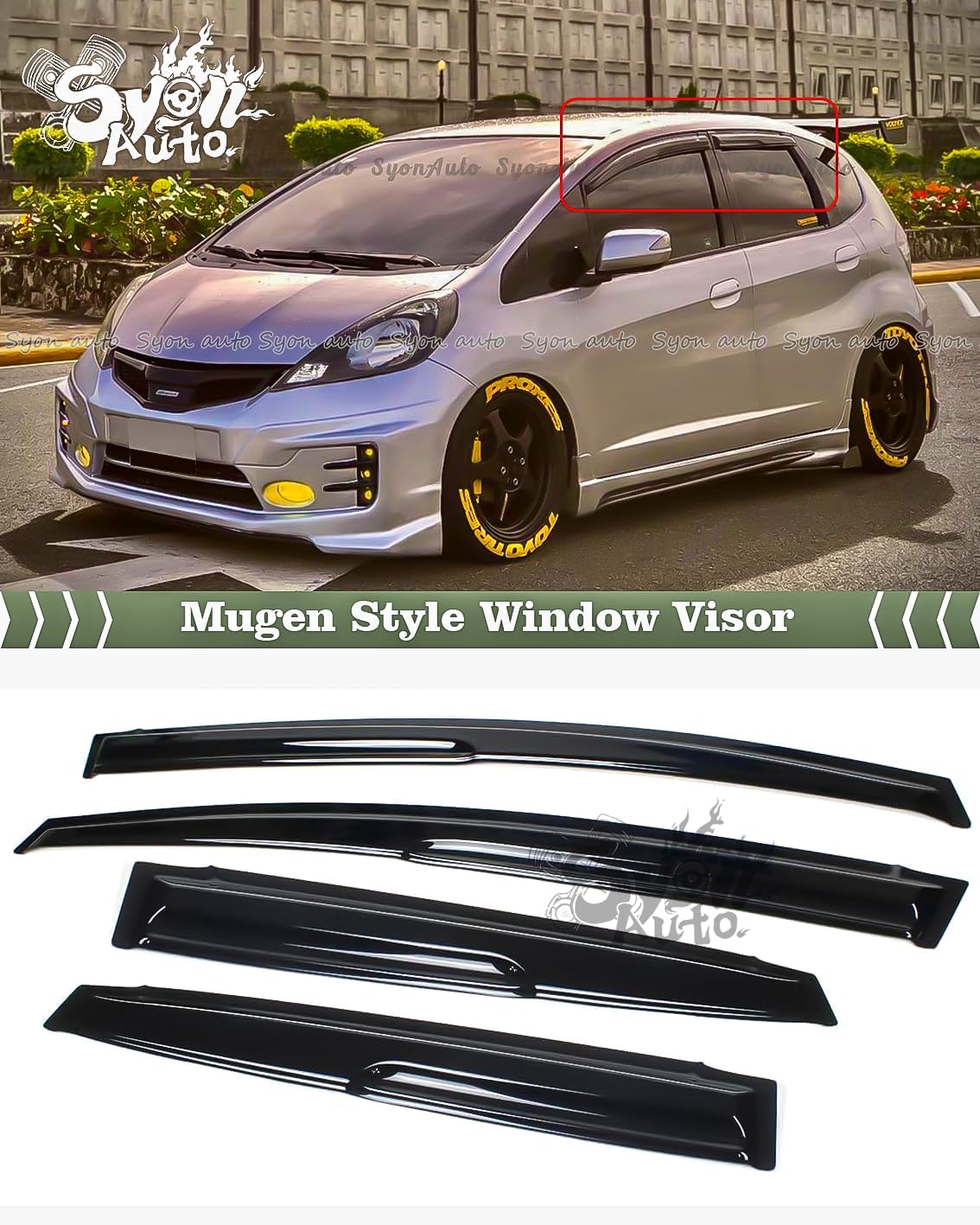 FITS 2009-2014 Honda FIT GE8 JDM 3D Wavy Mugen Style Window Visor RAIN Guard Vent