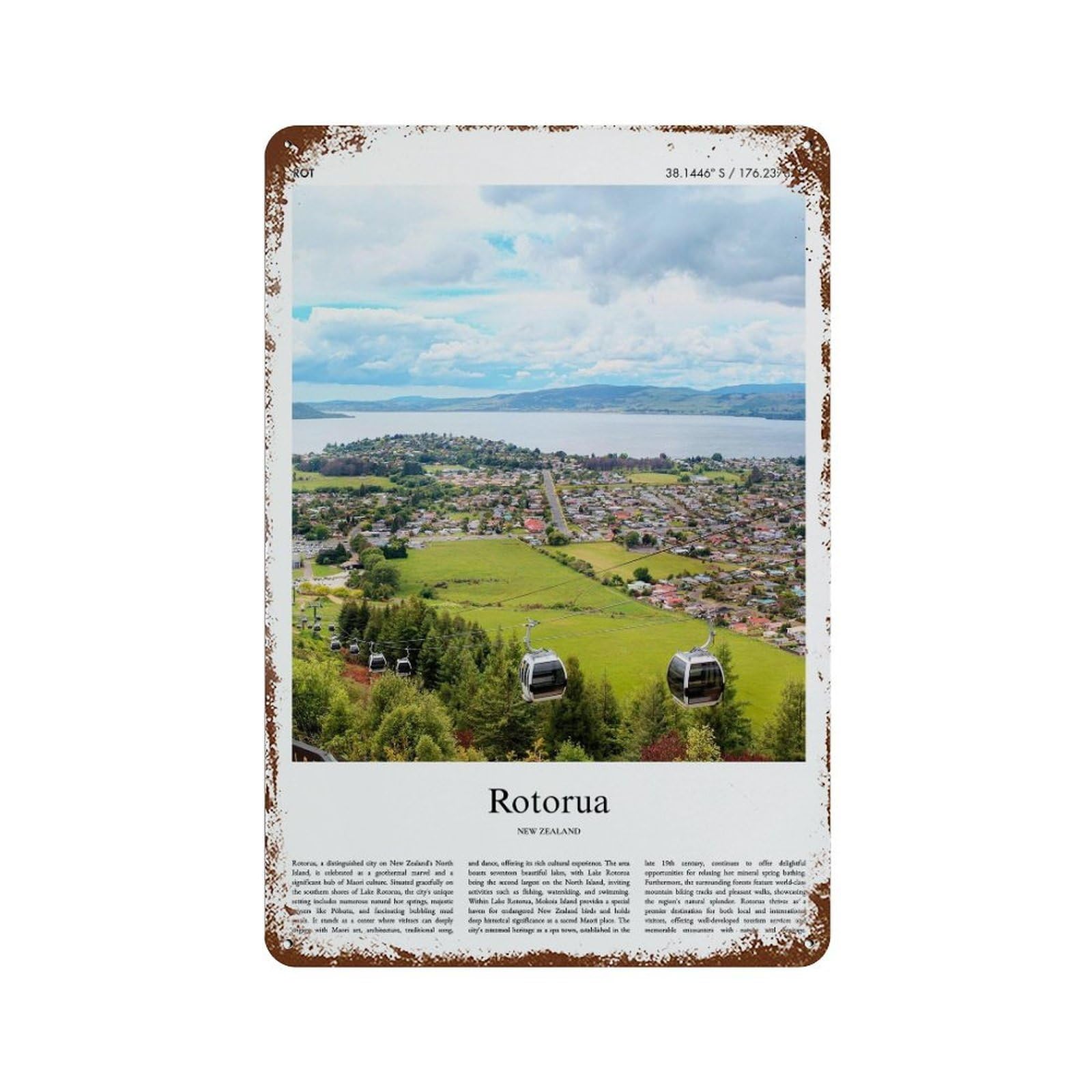 xiaoxiaoshen Rotorua, New Zealand City Scenery Wall Decor Art Metal Tin Poster Modern Home Decor Art Home Bar Shop Decorations Vintage Sign 30x20cm