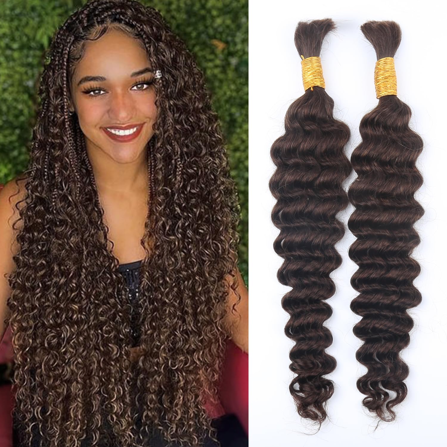 Deep Wave Bulk Human Hair Braiding Hair 22inch Brazilian Unprocessed Virgin Human Hair for Women #4 100g/Pack