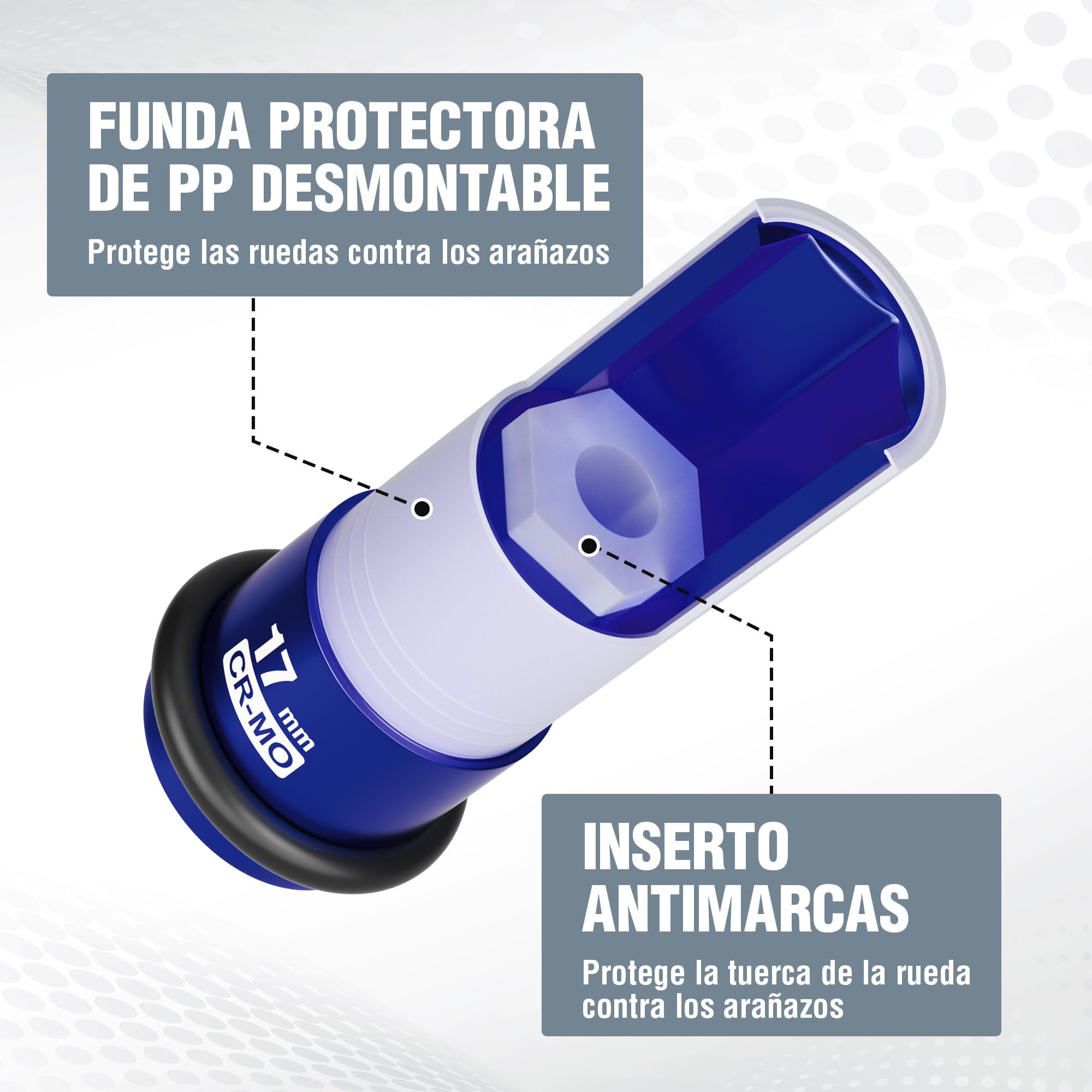 WORKPRO Pack 3 Vasos Impacto 1/2" con Protector Llantas, 17/19/21mm, CR-MO | Protectores Desmontables y Anillos de Caucho para Reparación y Mantenimiento de Ruedas de Automóviles