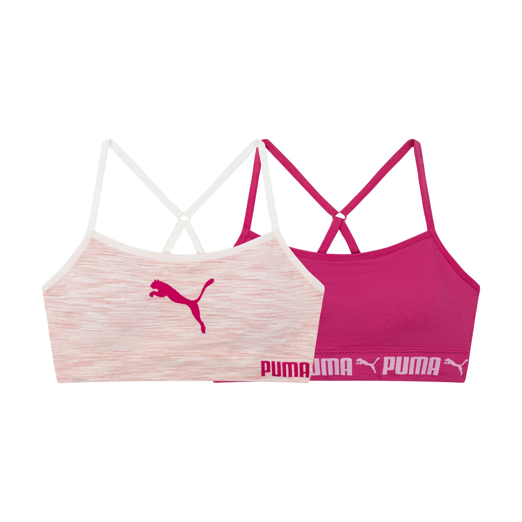 Puma Girls' 2 Pack Seamless Bra, Bright Pink, Small