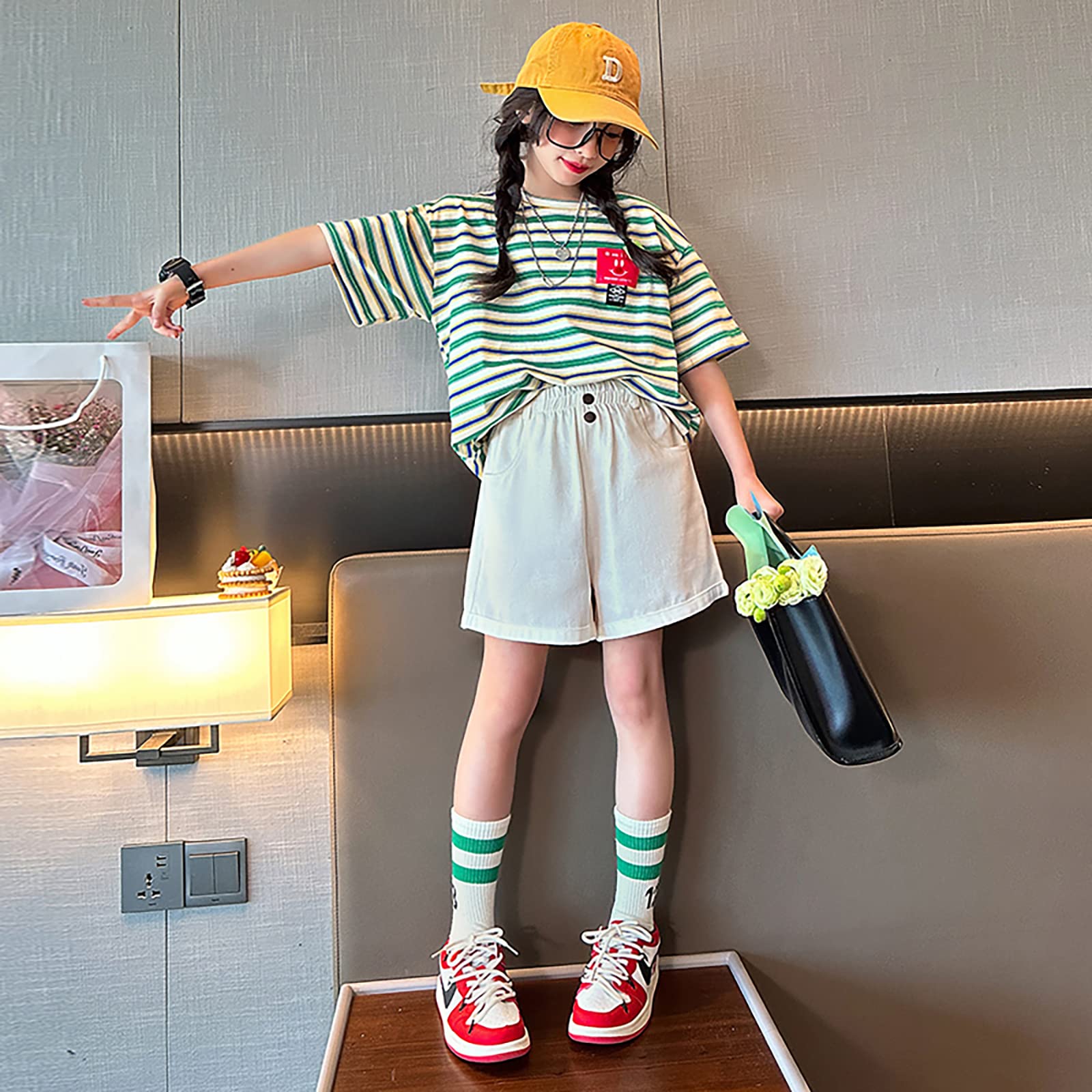 Amazon.co.jp: [INEOUT] 女の子 夏服 2点セット 半袖 Tシャツ スポーツ 
