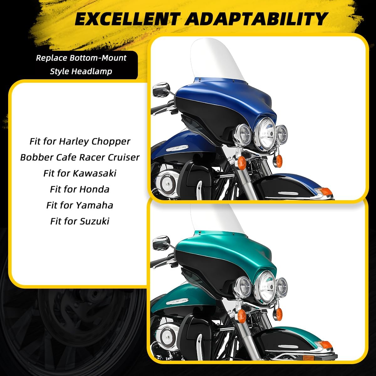 4.5" Motorcycle Auxiliary Lights Motorcycle Fog Lights Led Kit Passing Lamps Spotlights & Housing Bucket with Turbine Lens for Harley Honda Kawasaki Suzuki Yamaha Cruiser(Yellow)