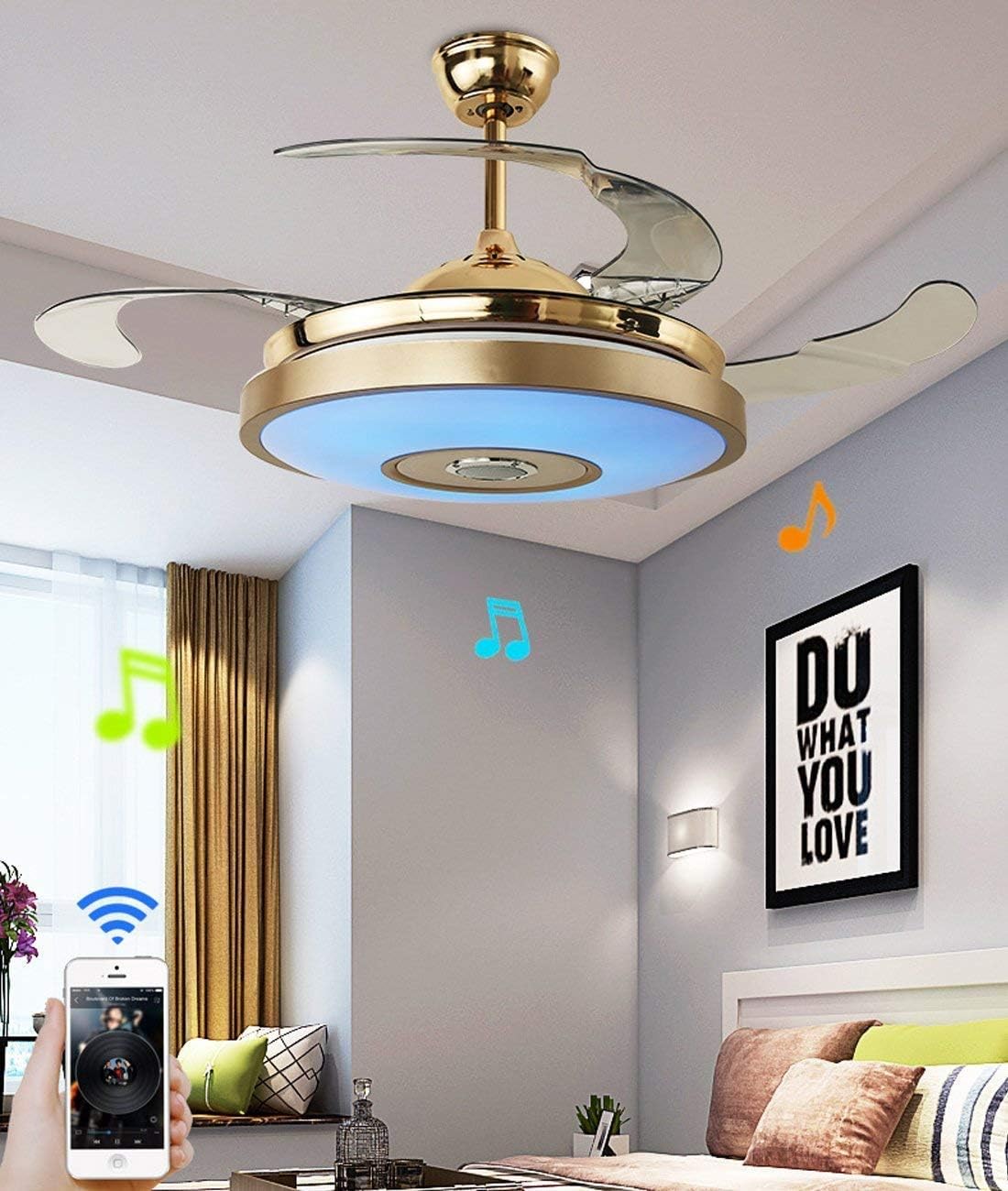 Blасk Frіdау - 40% оƒƒ AFANQI 42 Bluetooth Deiling Fan Chandelier, Equipped With Speakers To Play Music, Remote Control Can Change 7 Kinds Of LED Lights And 3 Kinds Of Wind Speed Lighting kit (42gold1)