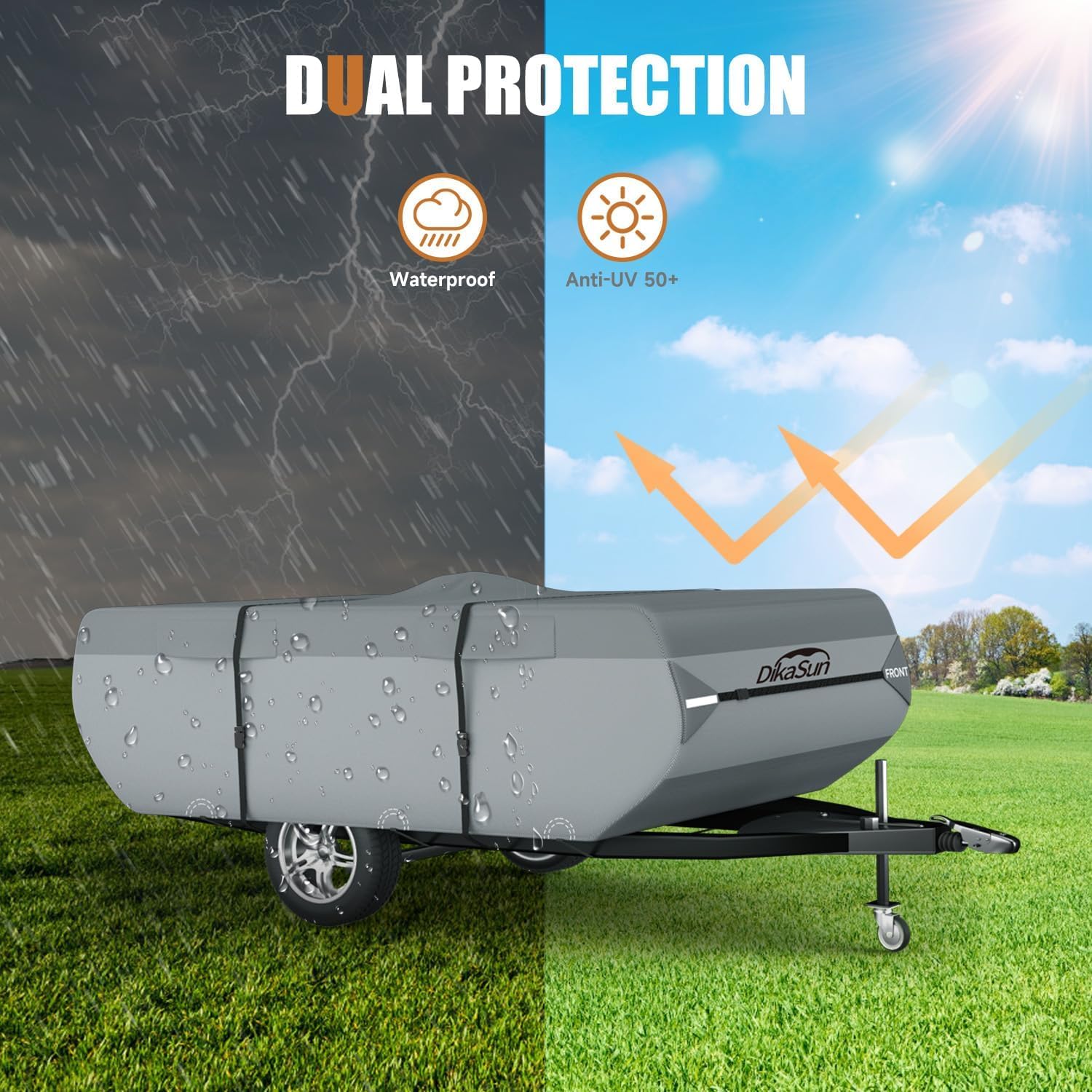 Cubierta desplegable para caravana de 10 a 12 pies, 7 capas, impermeable, cubierta de remolque desplegable anti-UV, cubierta plegable para autocaravana
