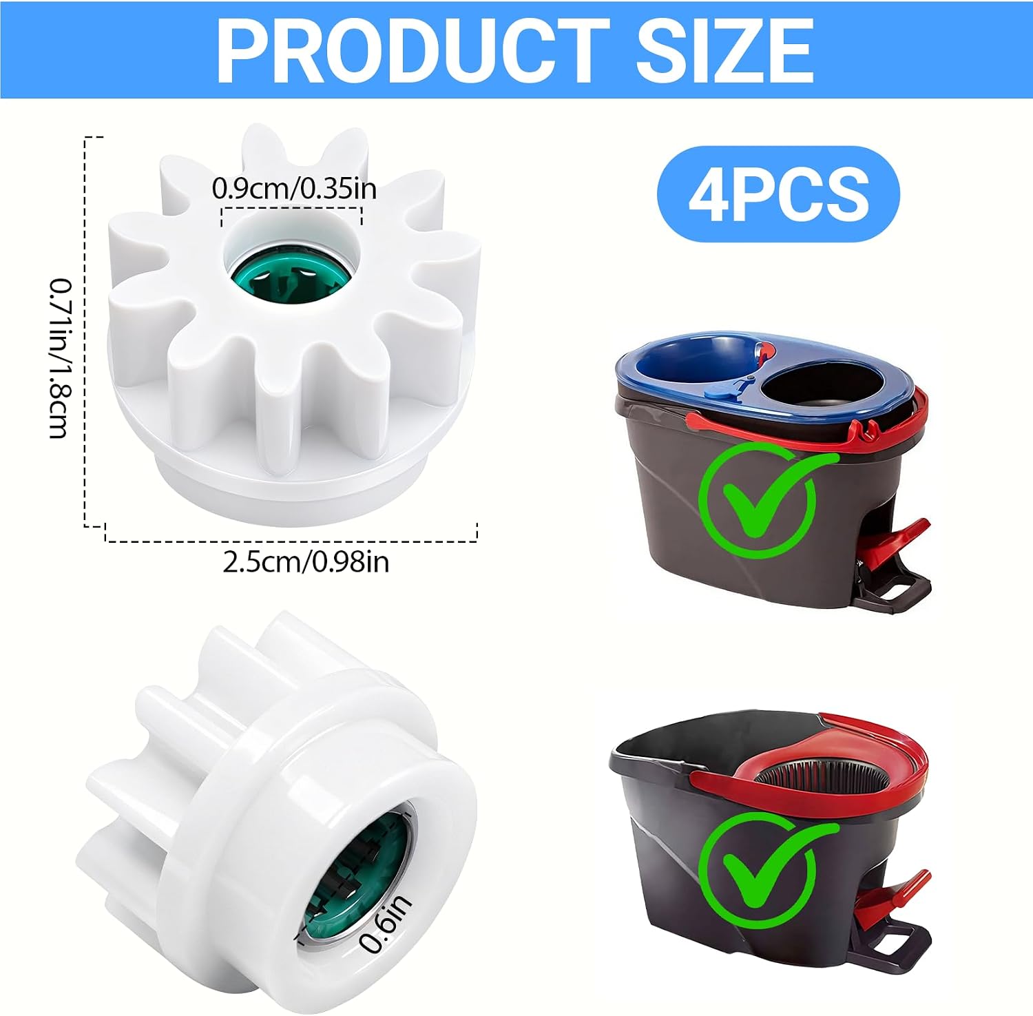 4Pcs Pedal Bearing Replacement for Ocedar Mop Bucket - One Way Clutch Gear Sprockets, Easy Fix Spin Mop Replacement Parts Compatible with Ocedar & Vileda and 90% Rotation Mop Buckets