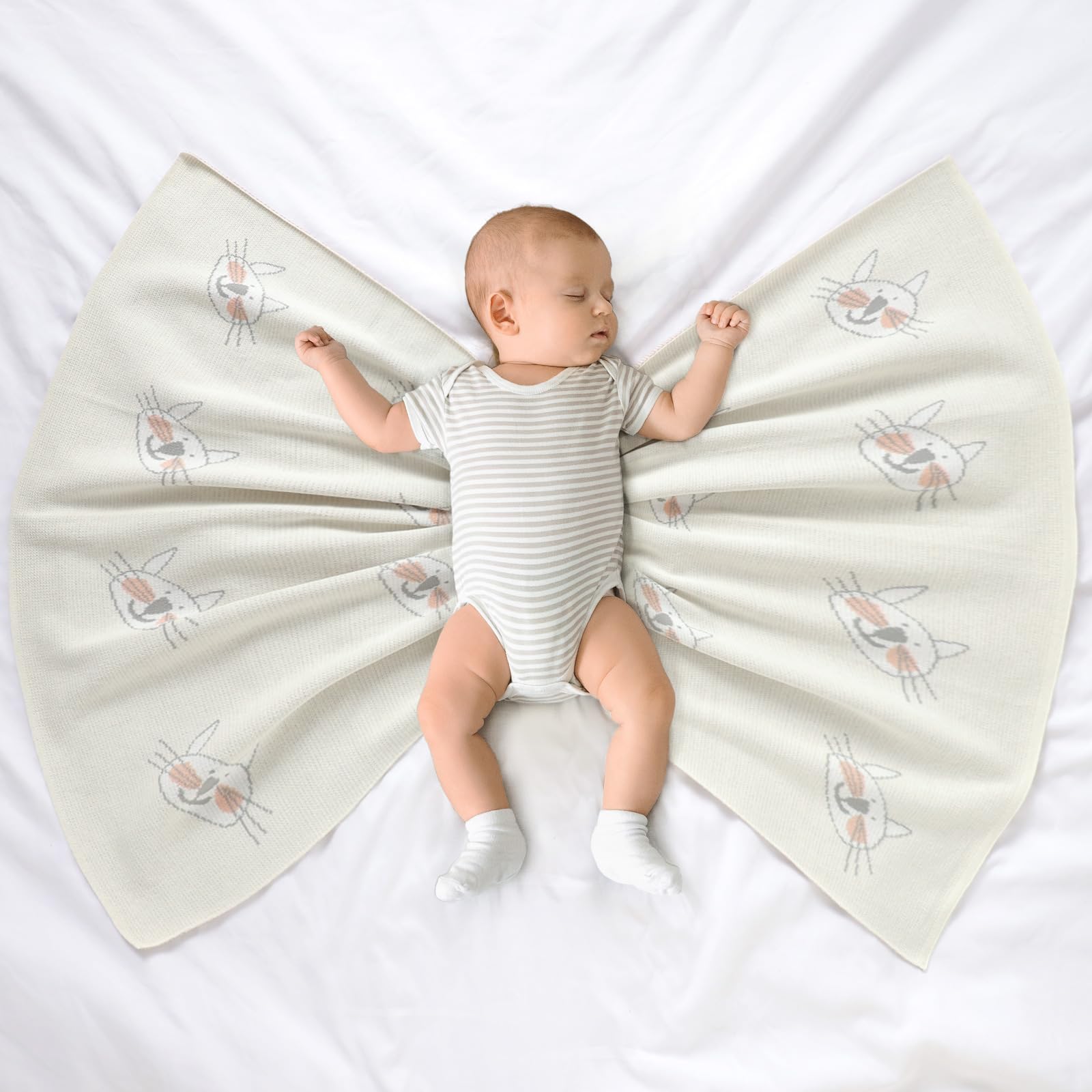 Hadetoto Baby Blanket for Newborn Soft Cozy Knitted Cotton Blankets Baby Essentials Gifts for Newborn Girl Boy 100 x 80cm - Image 3