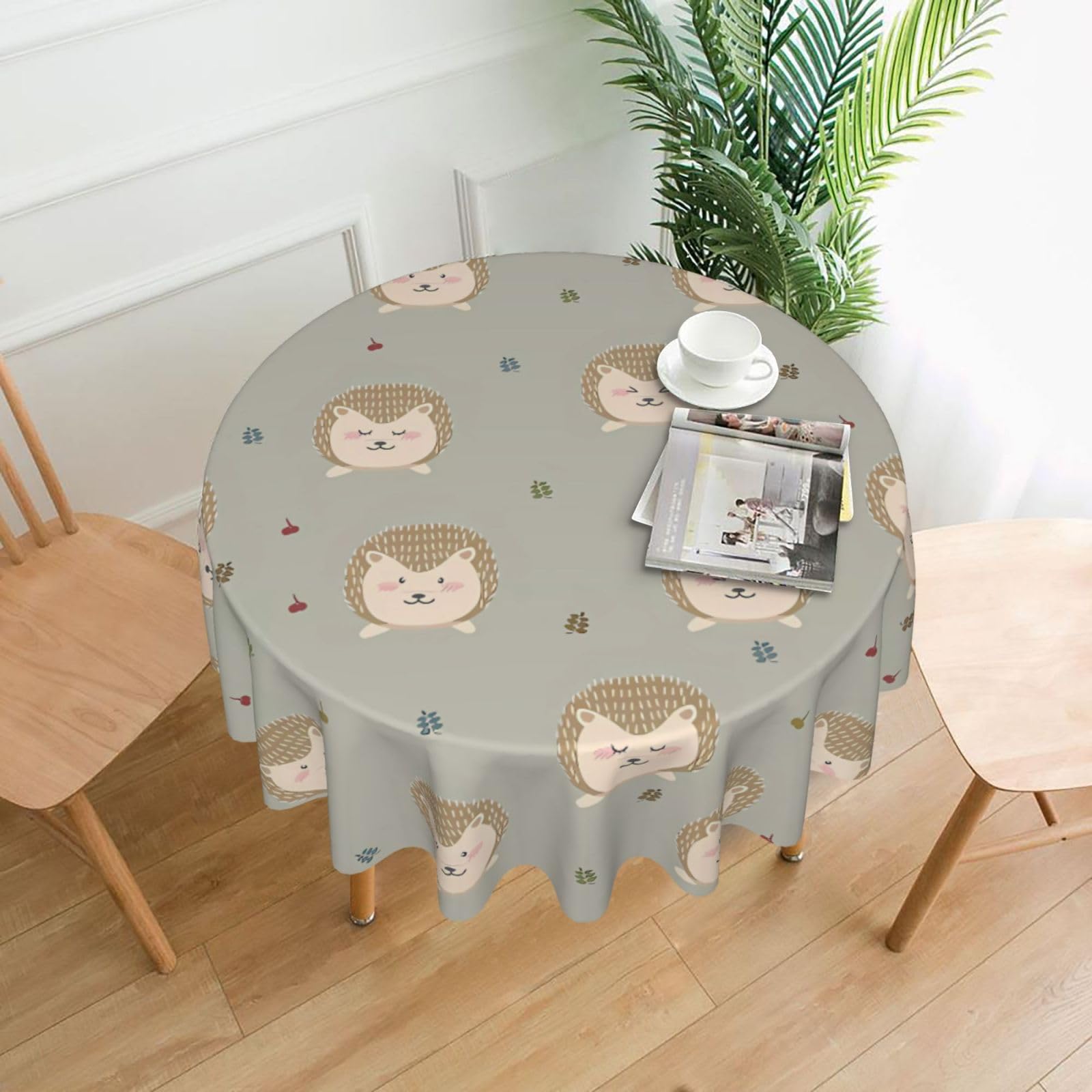WHJSSF Many hedgehogs Prints Round Decorative Table Throw 60 Inch – Waterproof Table Cover for Dining, Coffee Tables, and Outdoor Events