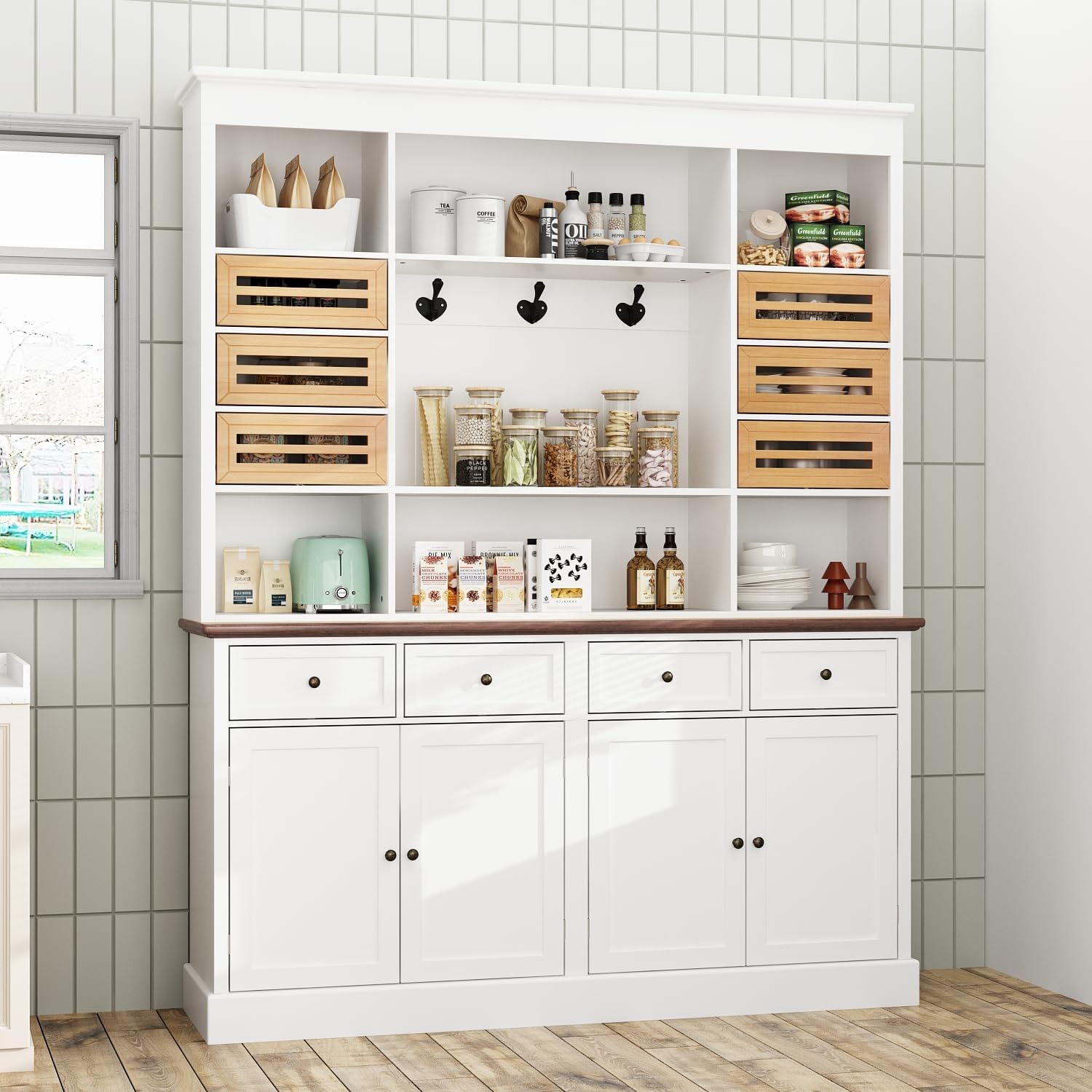 Amazon.com: AIEGLE Large Kitchen Hutch Cabinet with Louver Drawers ...