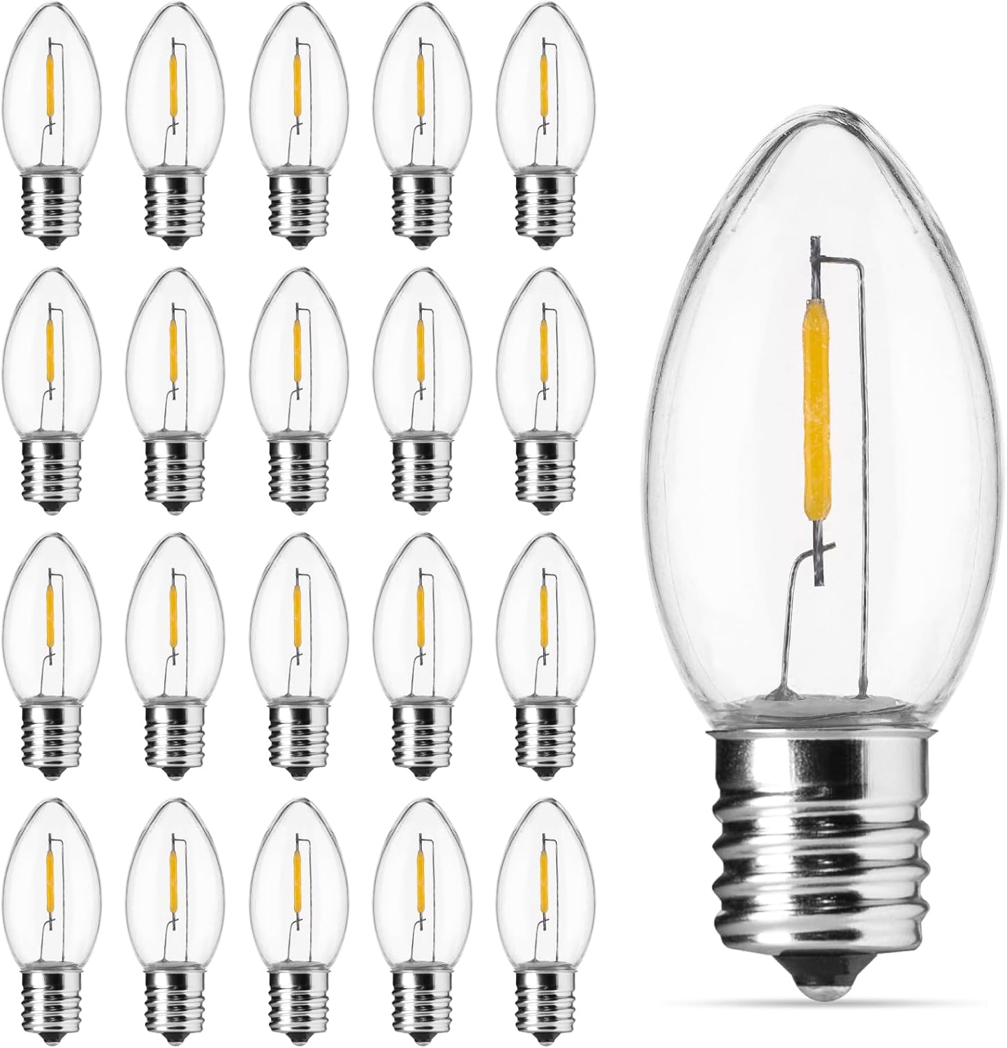 C7 LED Christmas Light Bulb, Clear Vintage Replacement Bulbs for