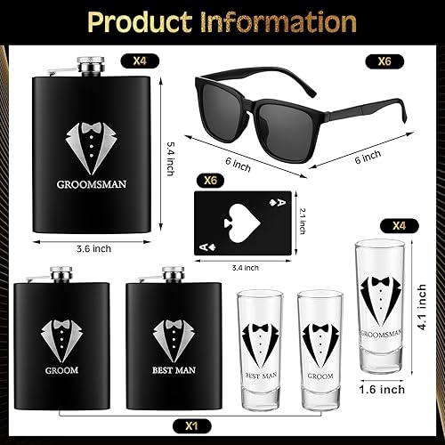 Miniatura 3 de Leumoi Juego de 36 cajas de regalo para padrinos de boda, caja de acero inoxidable, vasos de chupito, botella de cerveza, abretarjetas, gafas, gafas