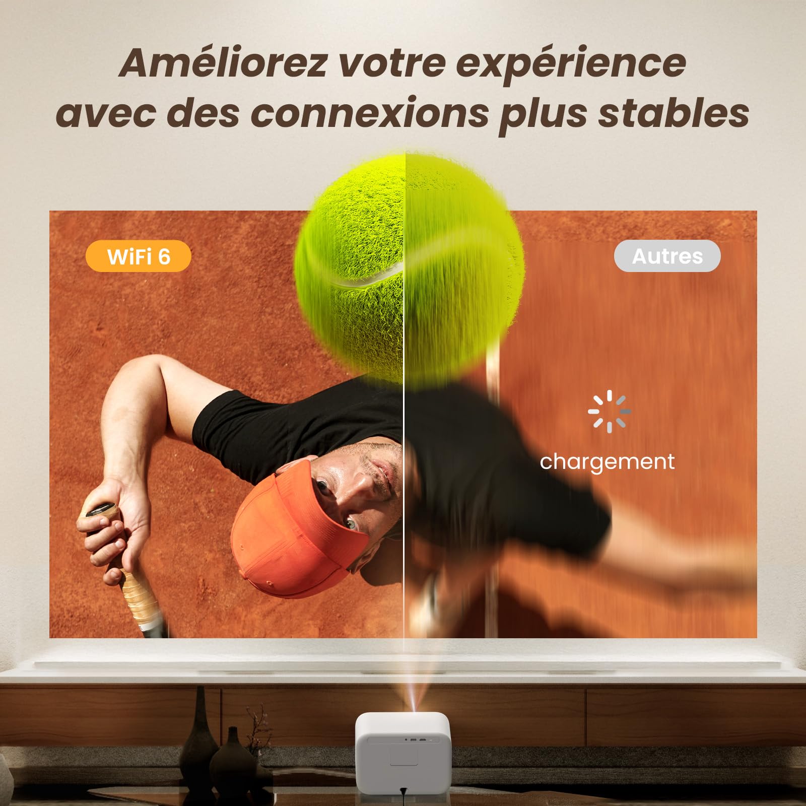 Videoprojecteur 4K avec Son JBL, Yaber Projecteur Video Auto Focus, L2S Videoprojecteur Portable Courte Focale, Retroprojecteur Extérieur Natif 1080P, WiFi6 Bluetooth, HDMI/USB(Blanc Gris)
