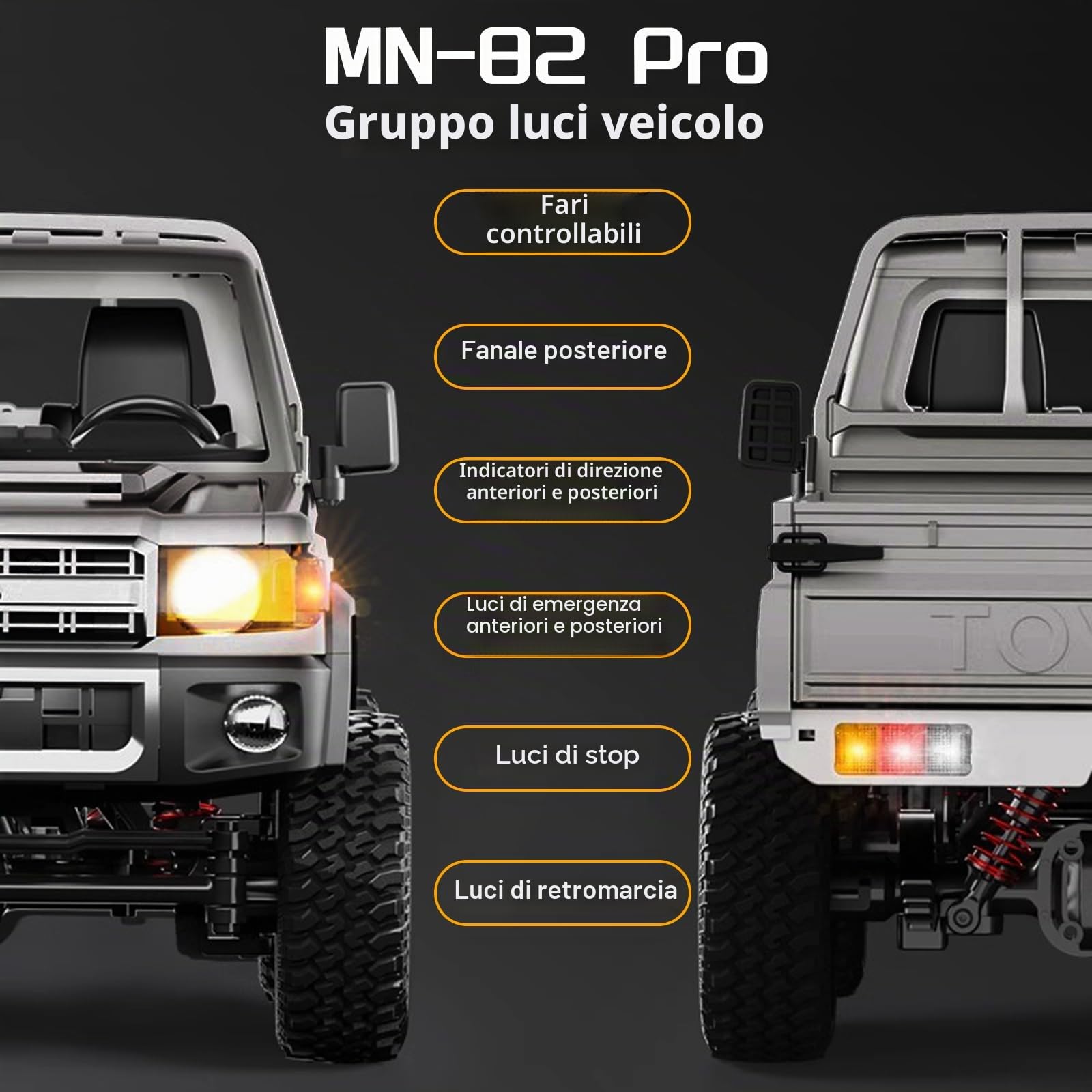 ARRIS MN-82P RTR RC Truck LC79 4x4 Off Road Vehicle 2.4 GHz RC Rock Crawler con Luci LED, Batteria 7.4V 1200mAh per Hobby (Argento)