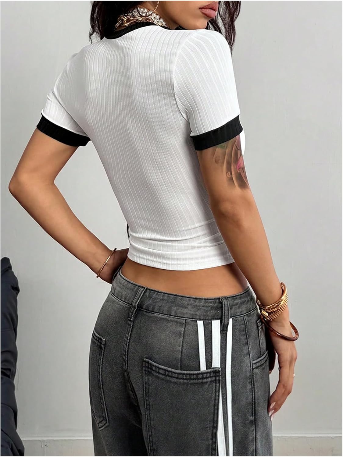 Milumia Women's Graphic Short Sleeve Crop Jersey Tees Y2k Crew Neck Fitted T Shirt Streetwear - Image 3