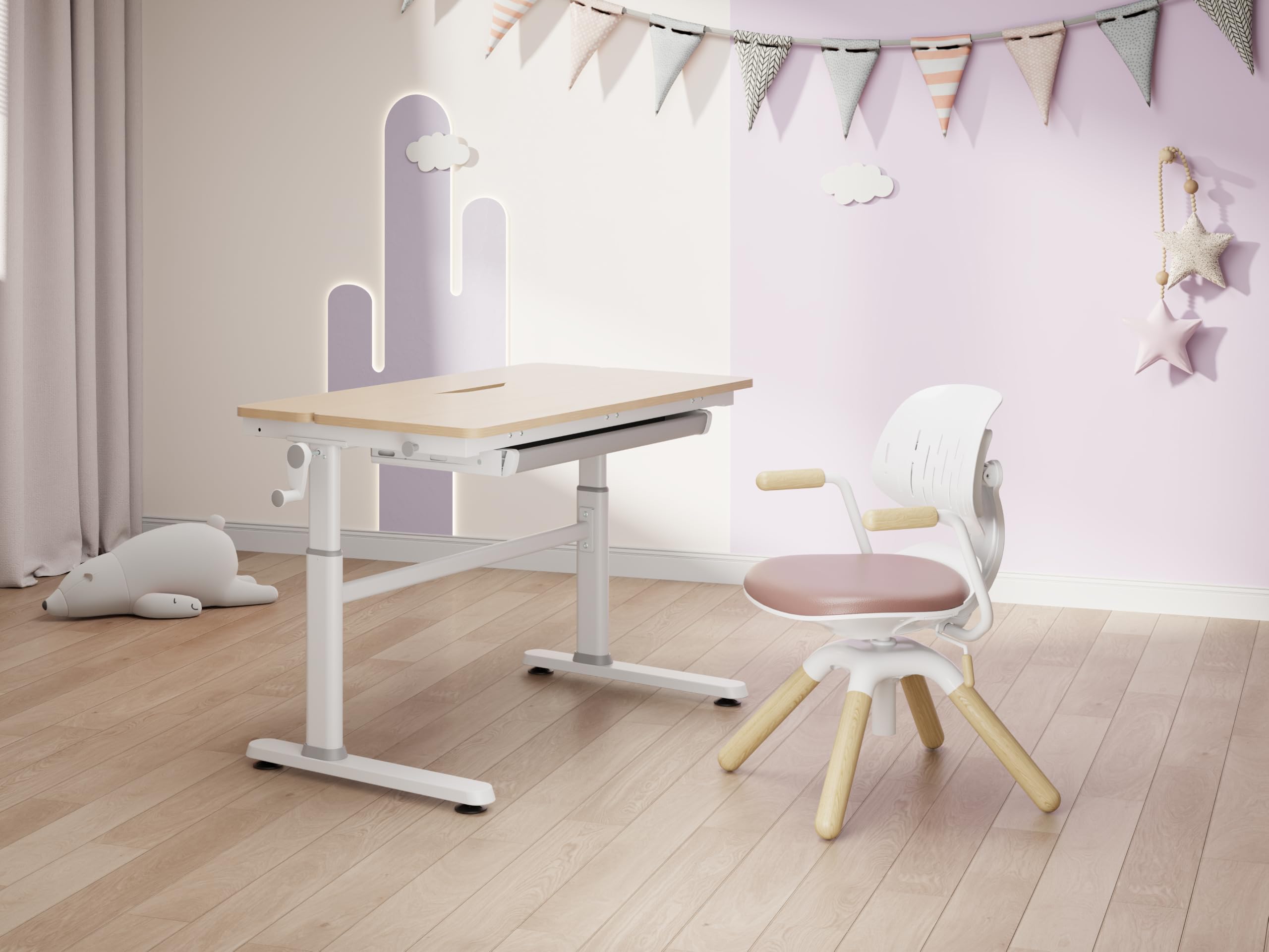 HOKO Kinderdrehstuhl höhenverstellbar, Jugendstuhl ohne Rollen, bis 120 kg | dynamisch mitbewegende Rückenlehne, Sitzhöhe von 40-50 cm, 360° drehbar, 30° neigbar, für Kinder ab ca. 125 cm, Rosa, LAURA